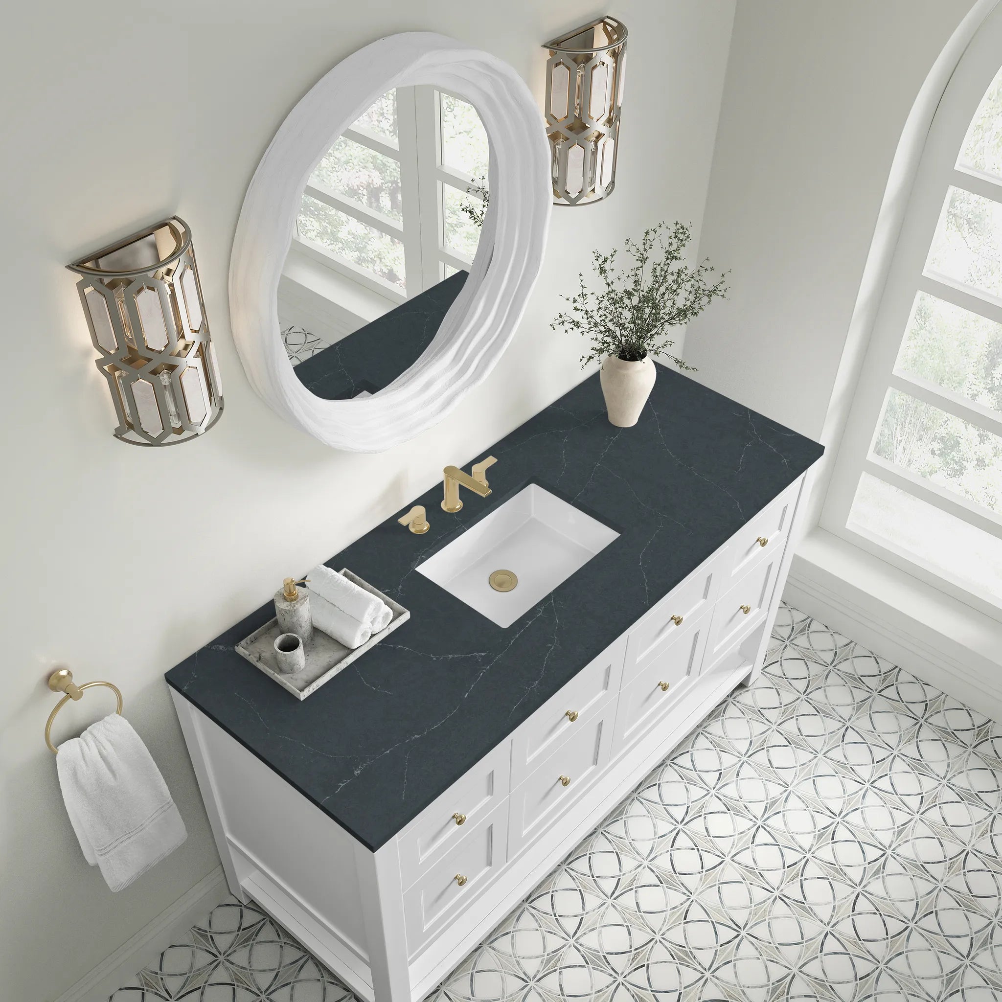 60" Breckenridge Single Vanity in Bright White-Charcoal Soapstone Silestone-8" Widespread image 5