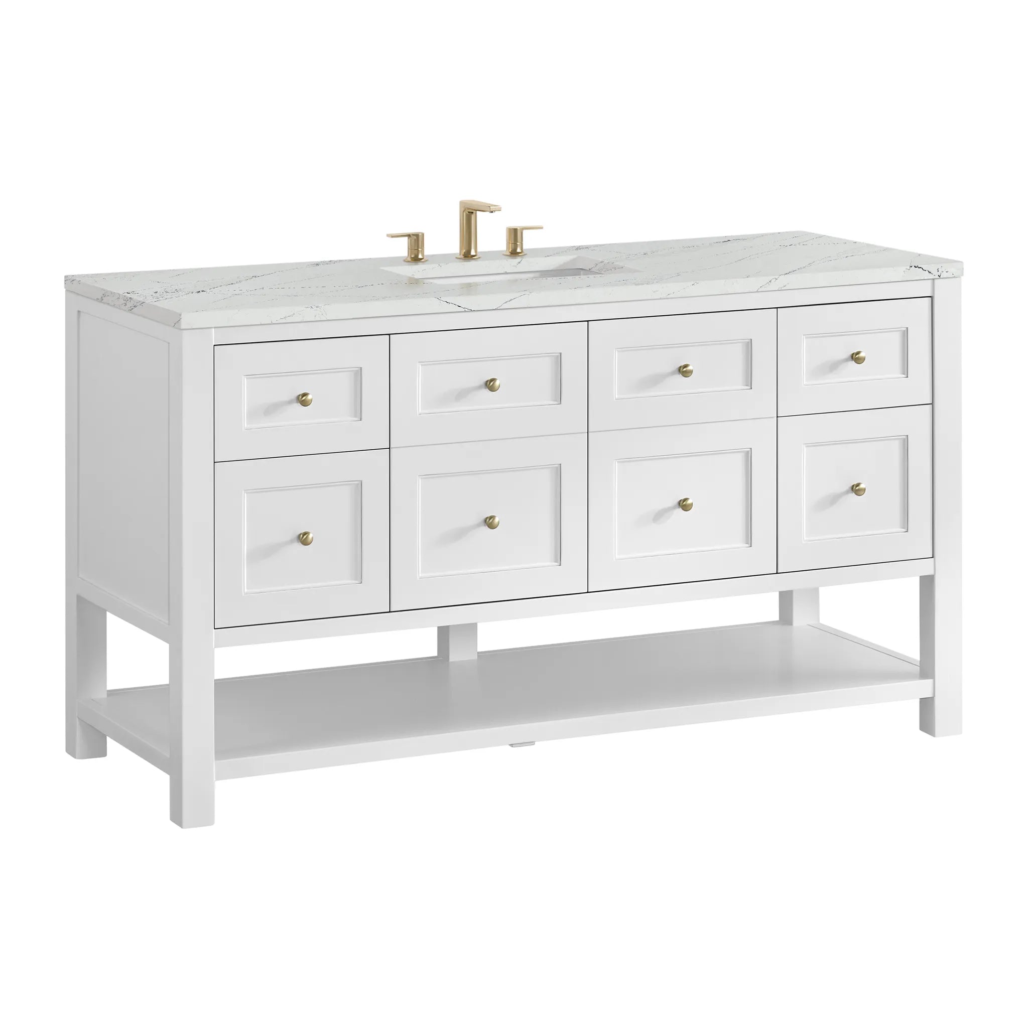 60" Breckenridge Single Vanity in Bright White-Ethereal Noctis Silestone-8" Widespread image 7