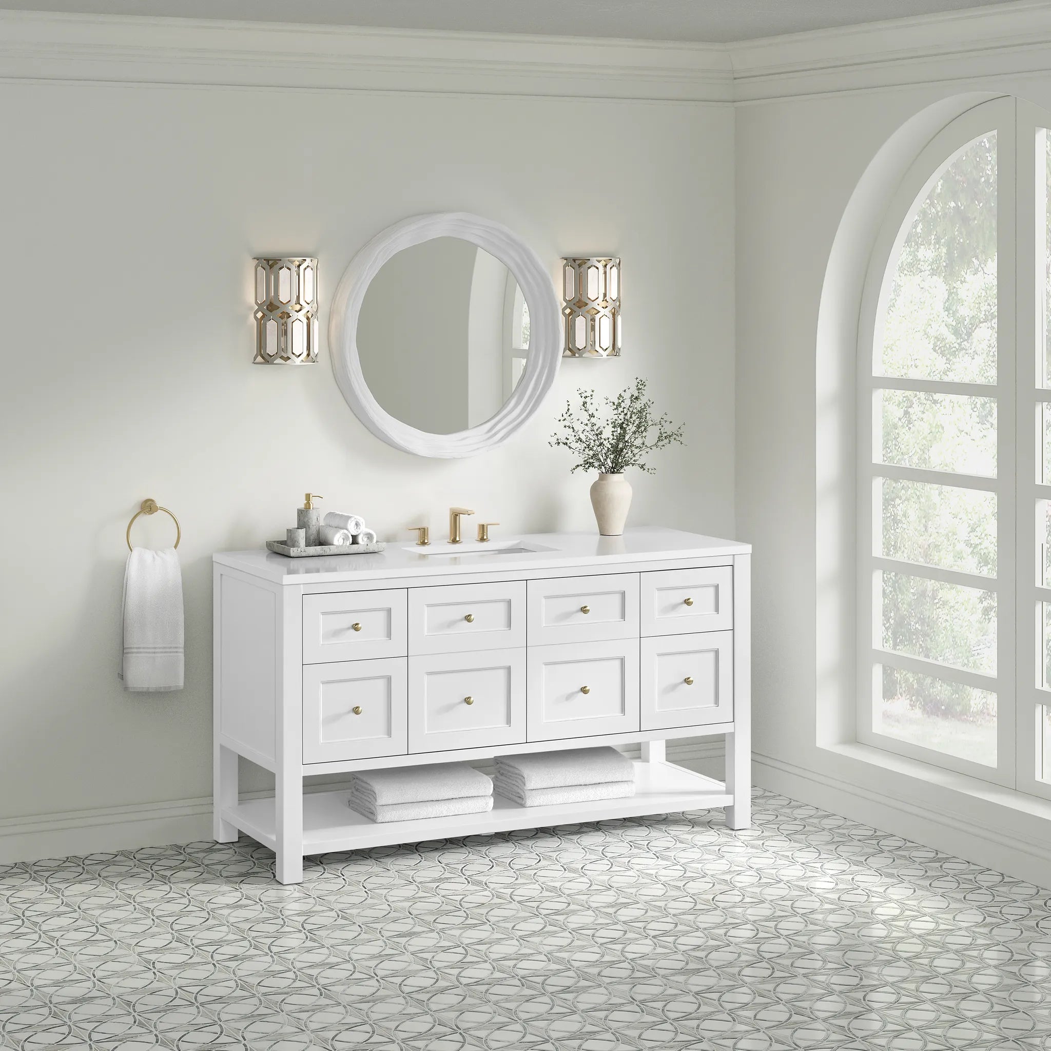 60" Breckenridge Single Vanity in Bright White-White Zeus Silestone-8" Widespread image 2