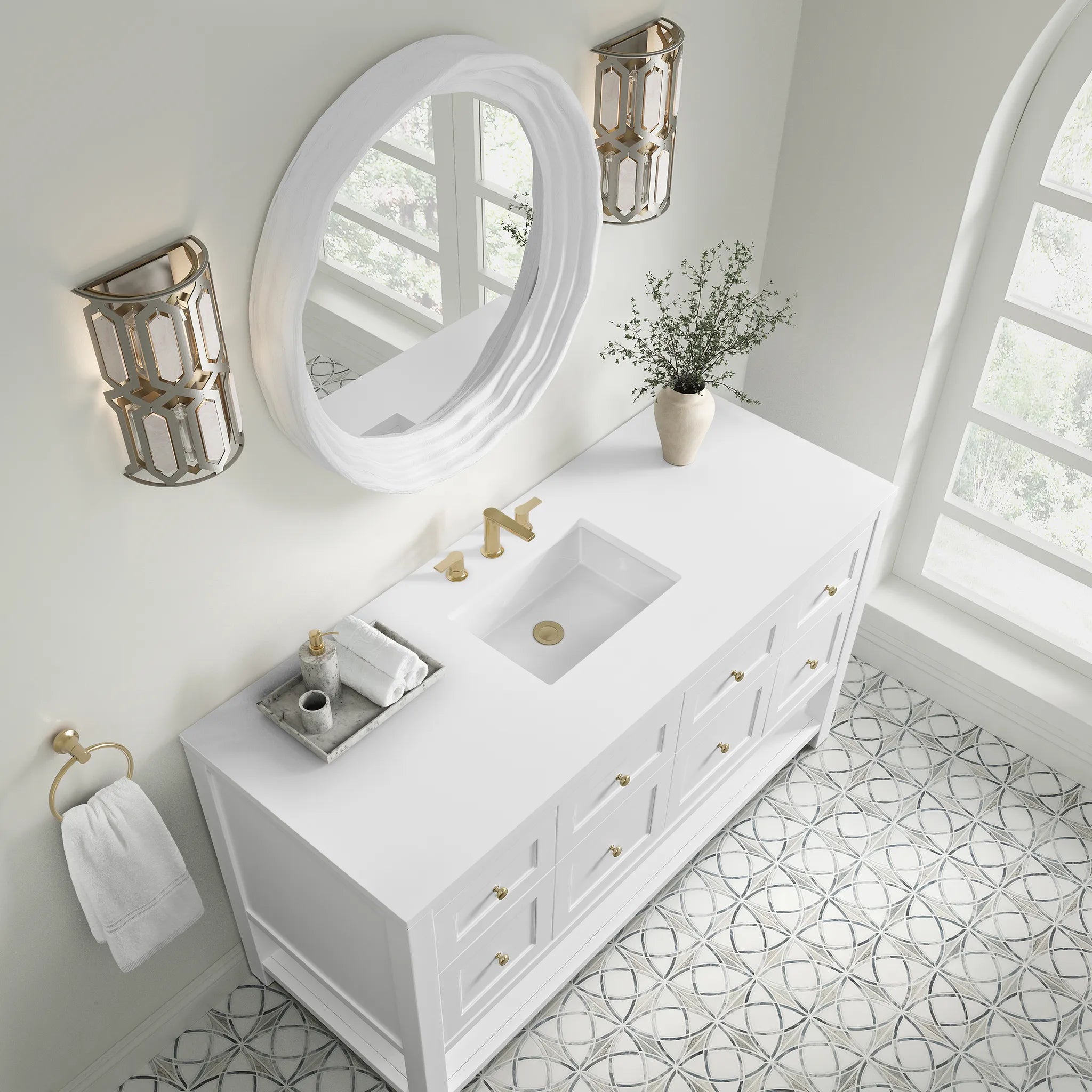 60" Breckenridge Single Vanity in Bright White-White Zeus Silestone-8" Widespread image 5