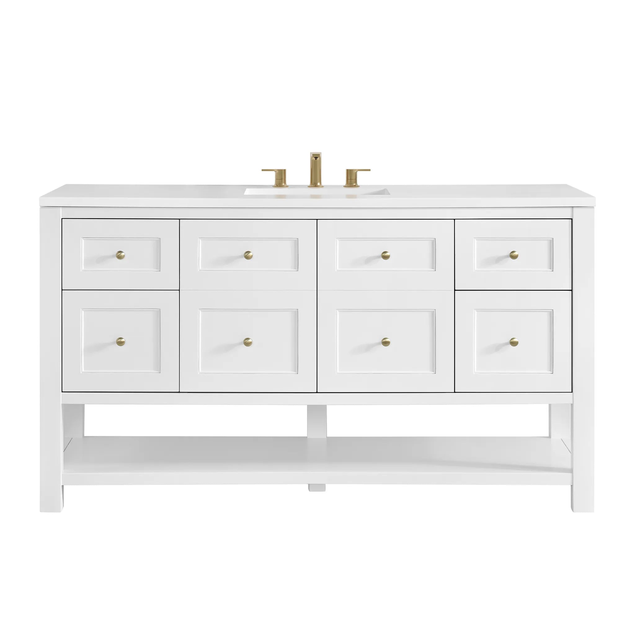 60" Breckenridge Single Vanity in Bright White-White Zeus Silestone-8" Widespread image