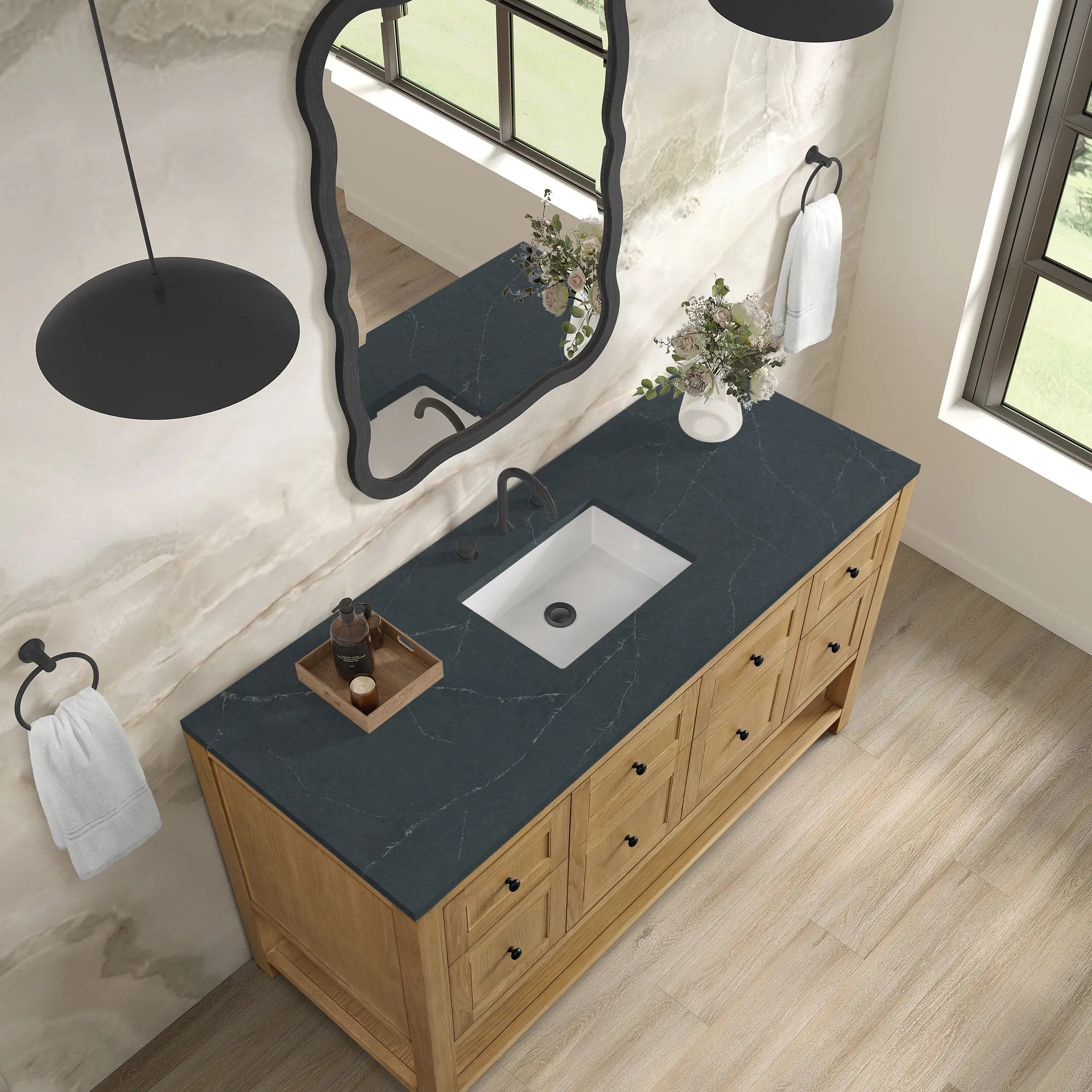 60" Breckenridge Single Vanity in Light Natural Oak-Charcoal Soapstone Silestone-8" Widespread image 5