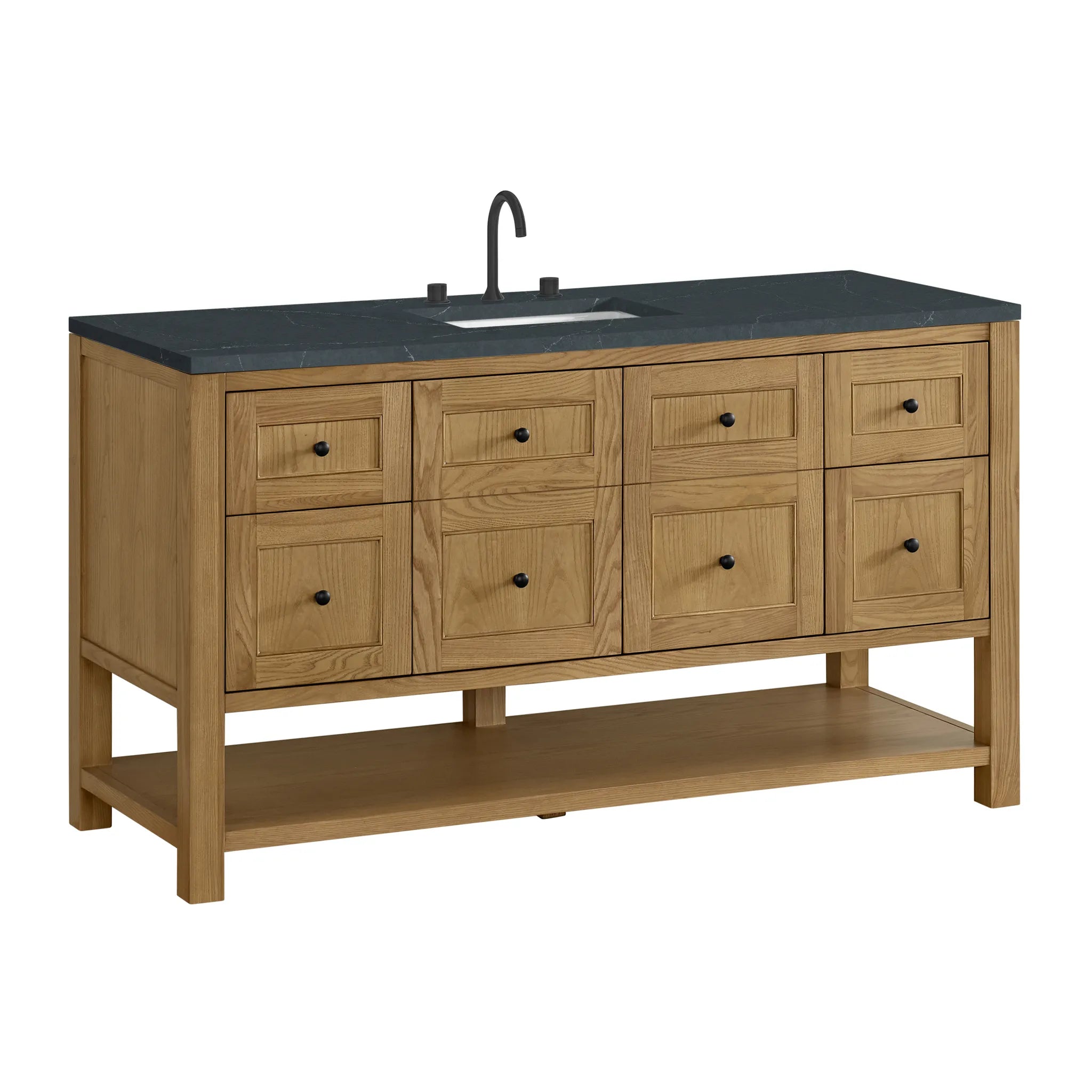 60" Breckenridge Single Vanity in Light Natural Oak-Charcoal Soapstone Silestone-8" Widespread image 7