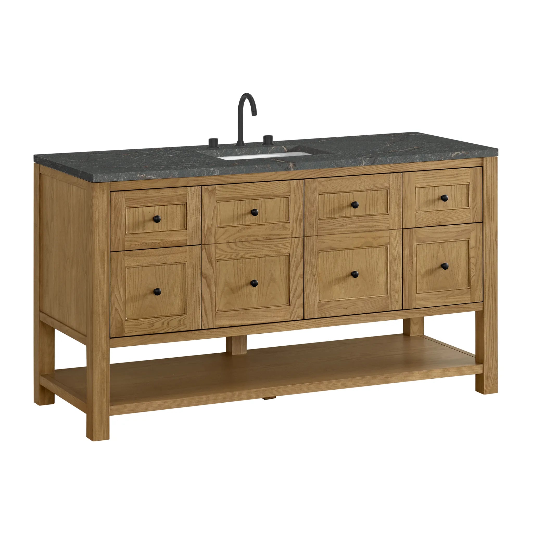 60" Breckenridge Single Vanity in Light Natural Oak-Parisien Bleu Silestone-8" Widespread image 8