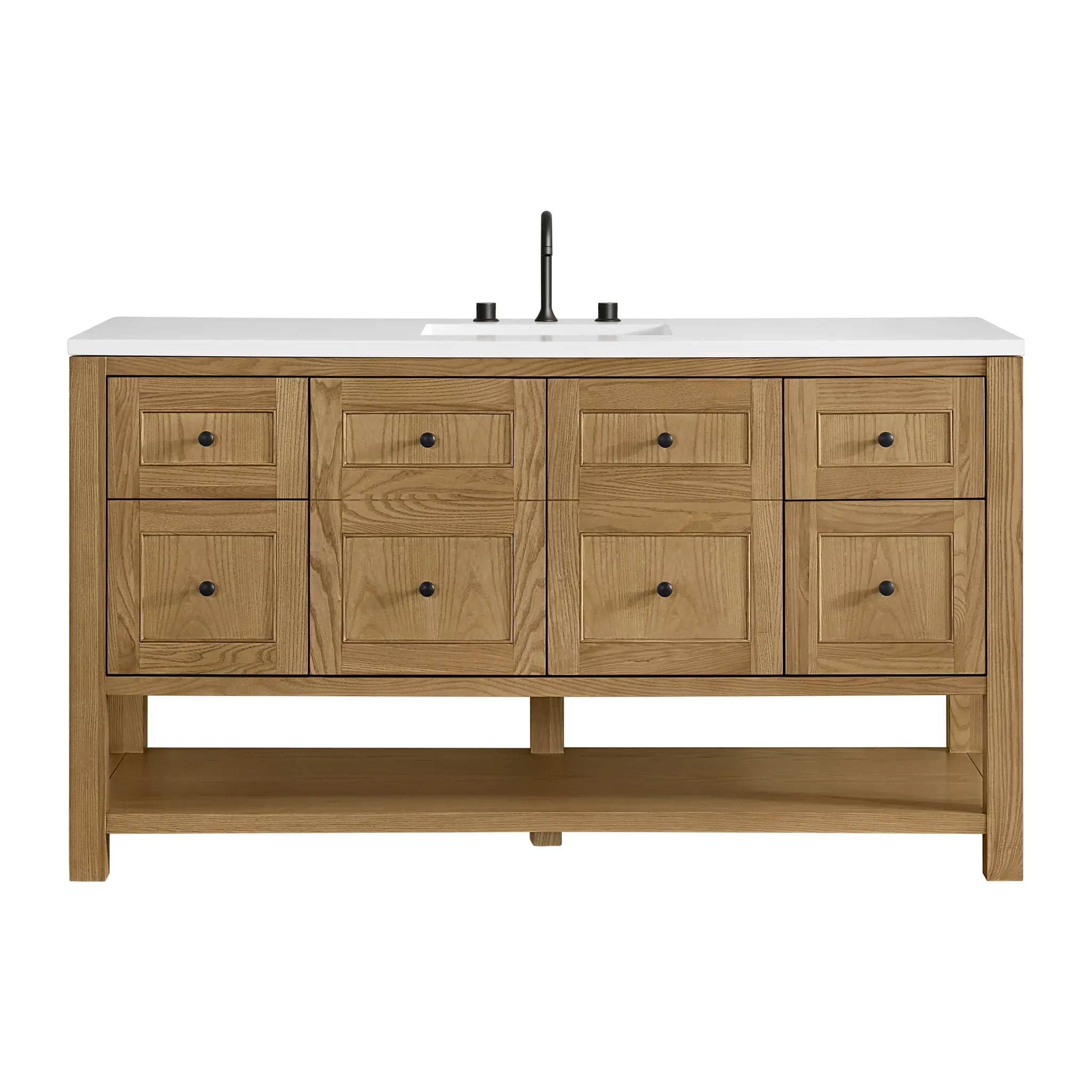 60" Breckenridge Single Vanity in Light Natural Oak-White Zeus Silestone-8" Widespread image