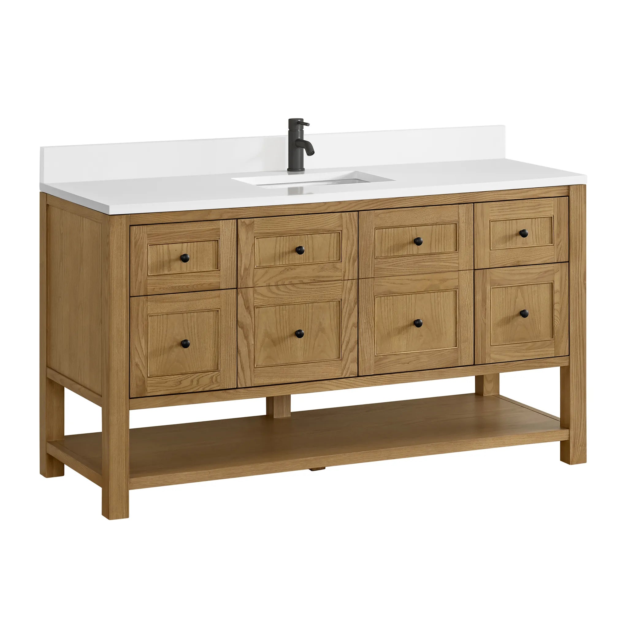 60" Breckenridge Single Vanity in Light Natural Oak-White Zeus Silestone & Backsplash-Single Hole image 7