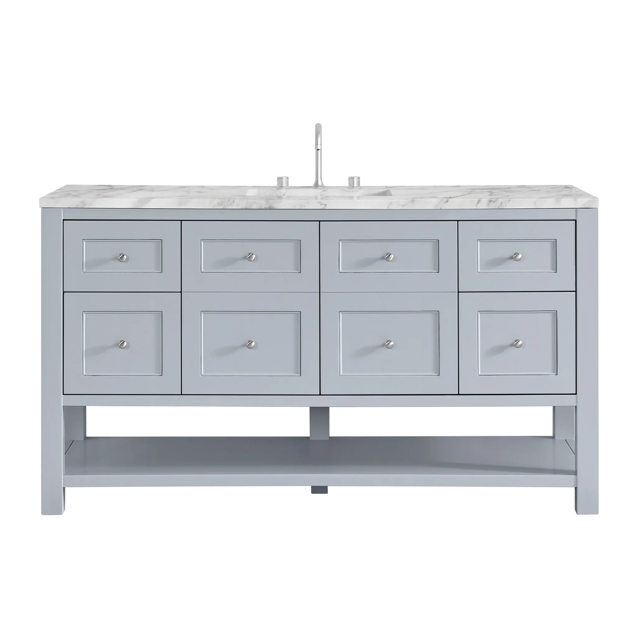 60" Breckenridge Single Vanity in Serenity Blue-Carrara White Marble-8" Widespread image