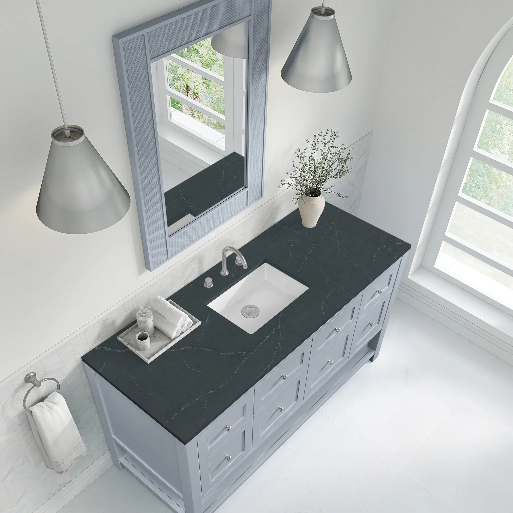 60" Breckenridge Single Vanity in Serenity Blue-Charcoal Soapstone Silestone-8" Widespread image 6