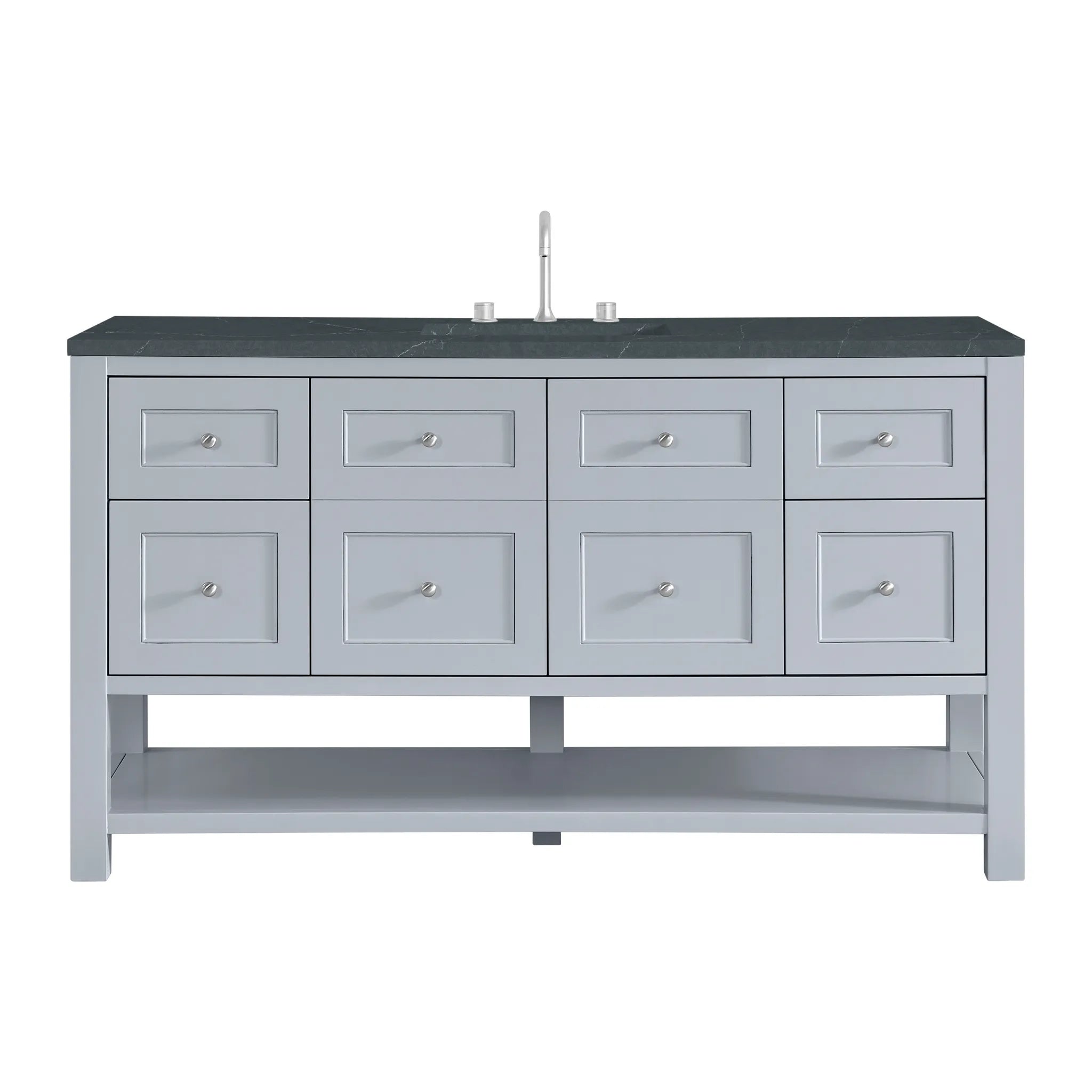 60" Breckenridge Single Vanity in Serenity Blue-Charcoal Soapstone Silestone-8" Widespread image