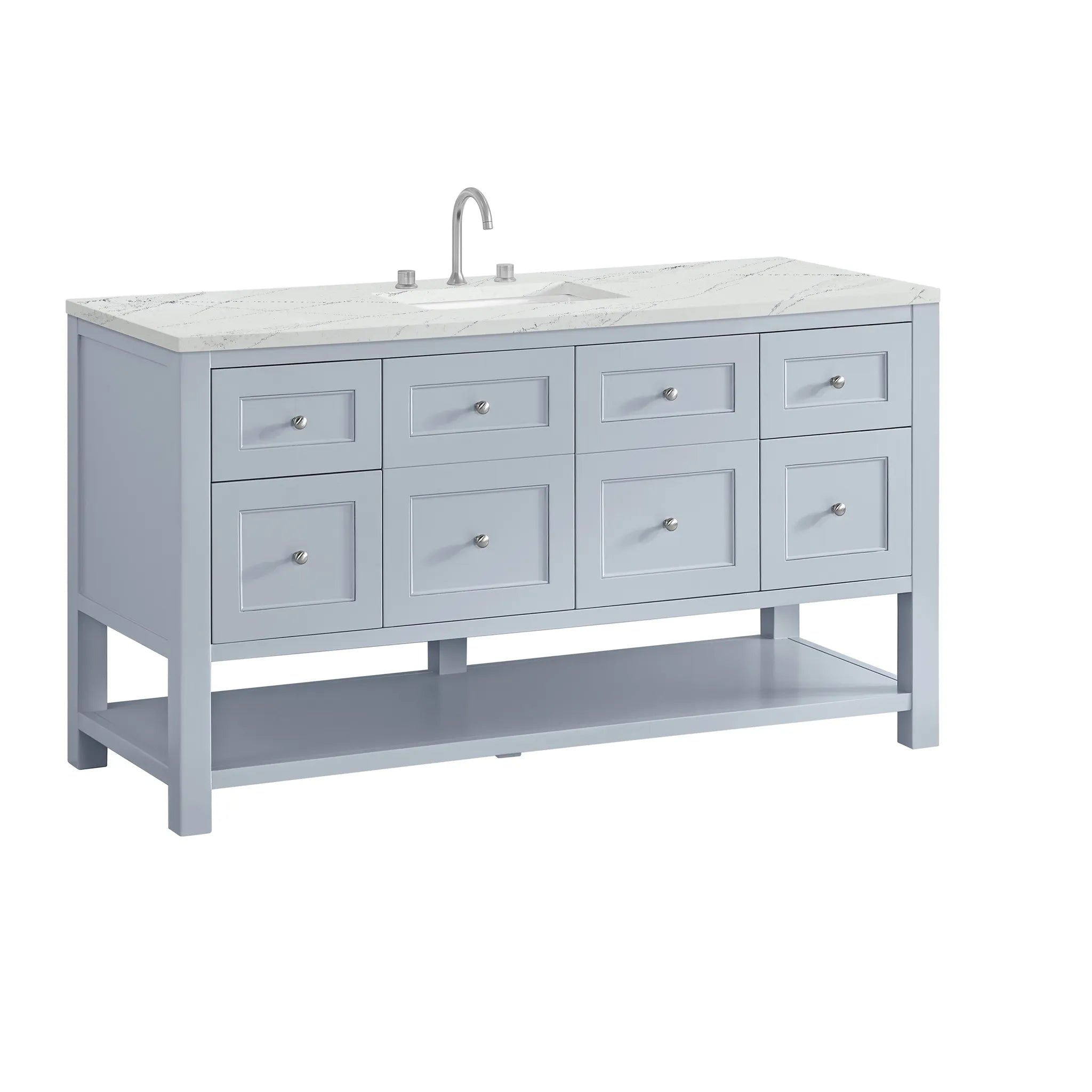60" Breckenridge Single Vanity in Serenity Blue-Ethereal Noctis Silestone-8" Widespread image 9