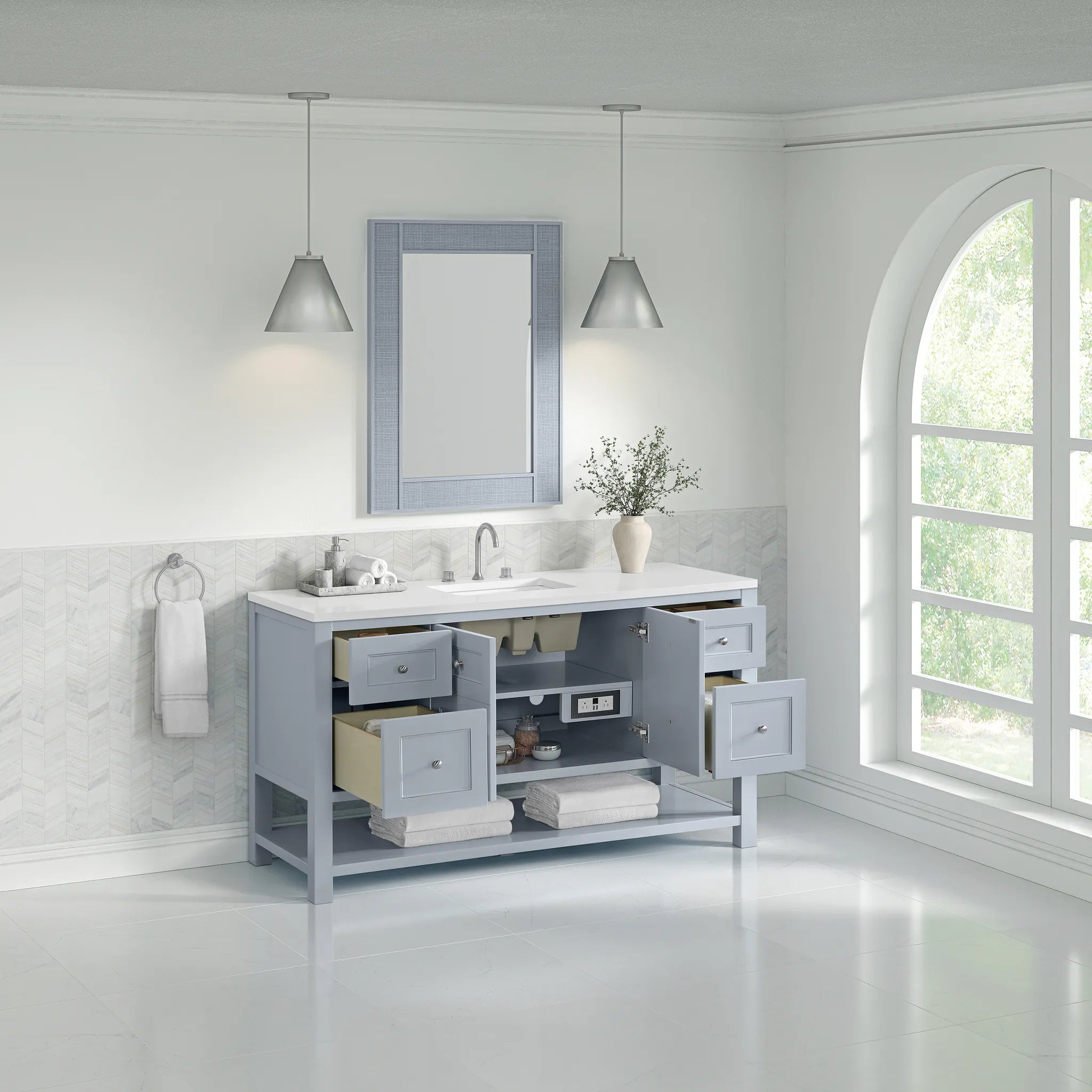 60" Breckenridge Single Vanity in Serenity Blue-White Zeus Silestone-8" Widespread image 4