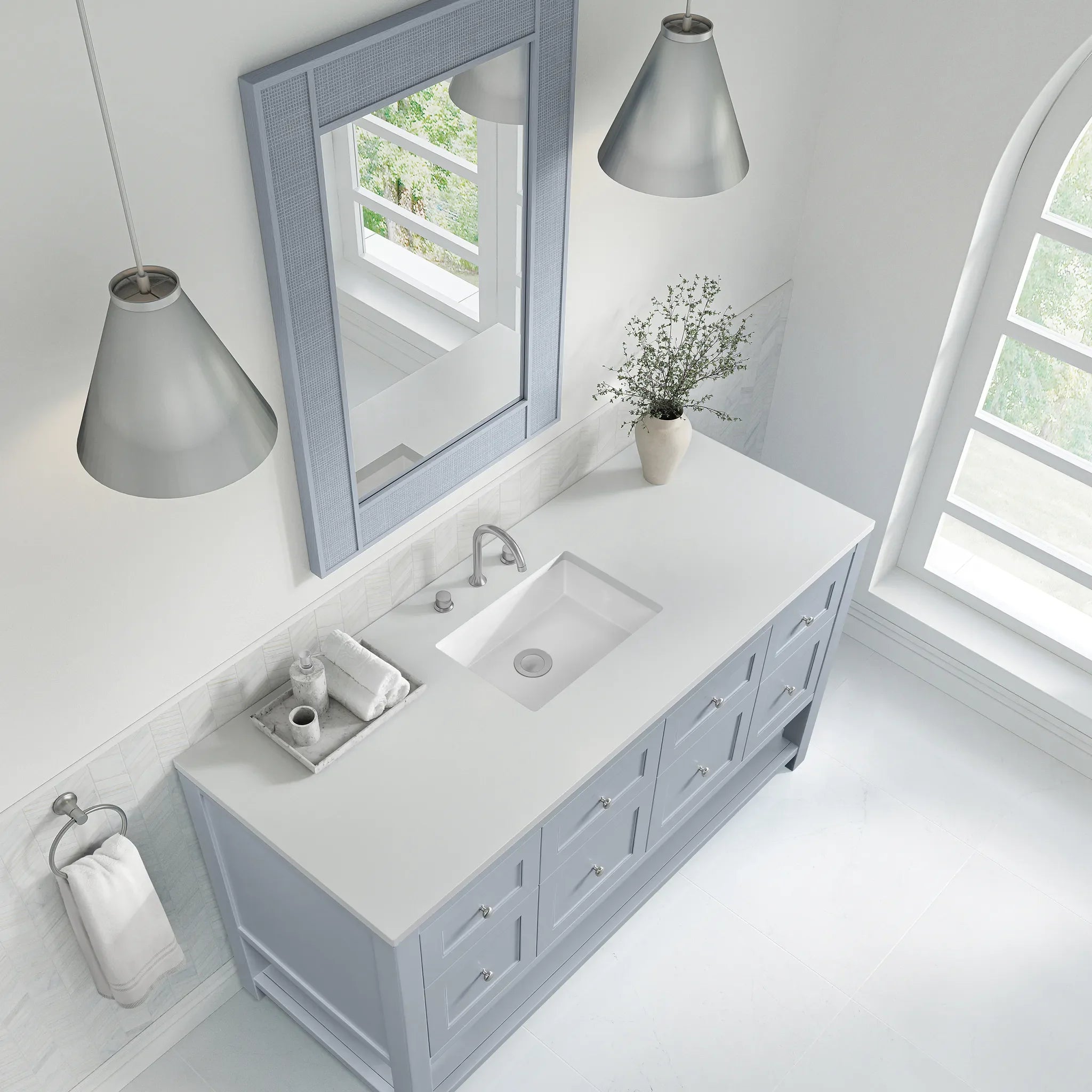 60" Breckenridge Single Vanity in Serenity Blue-White Zeus Silestone-8" Widespread image 6