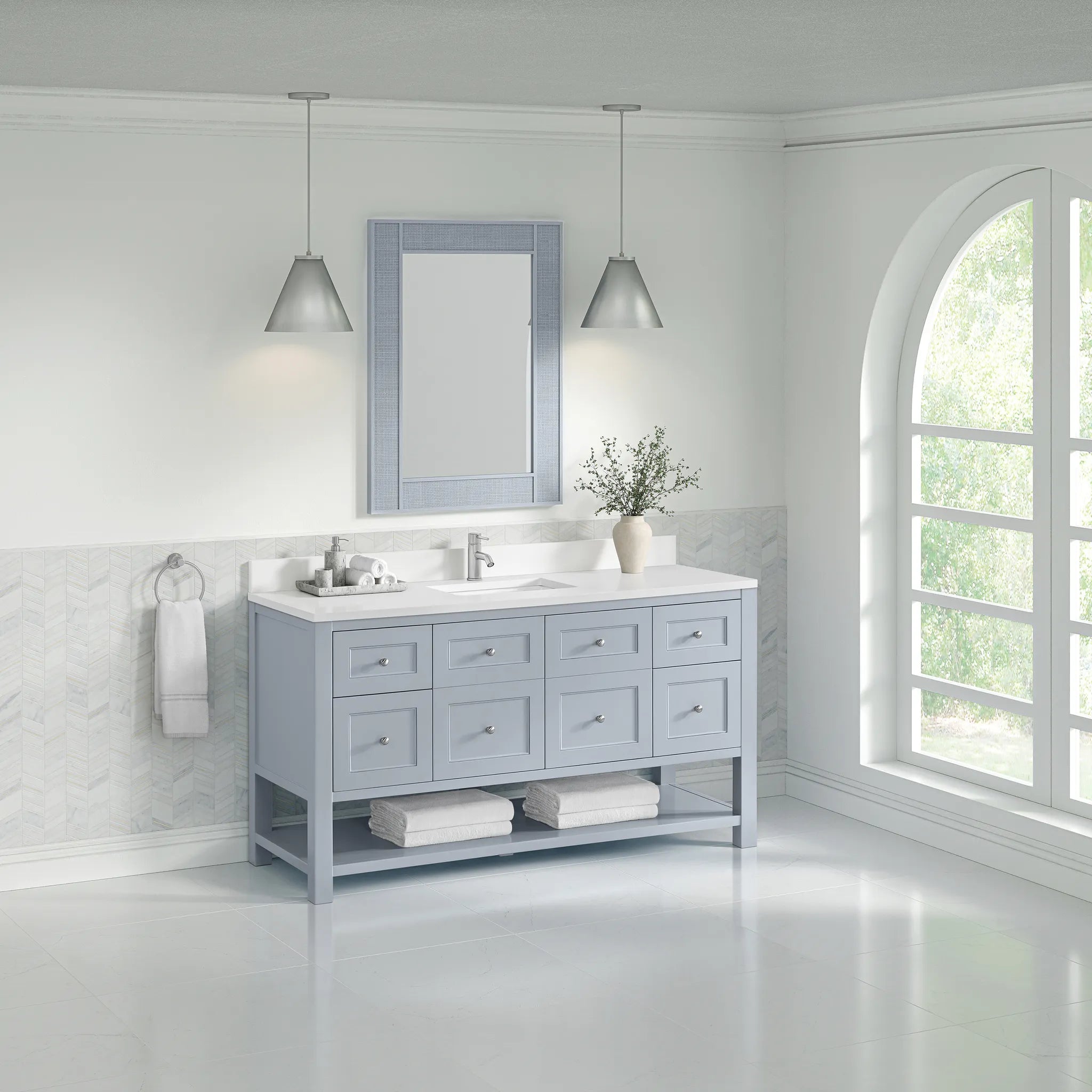 60" Breckenridge Single Vanity in Serenity Blue-White Zeus Silestone & Backsplash-Single Hole image 3