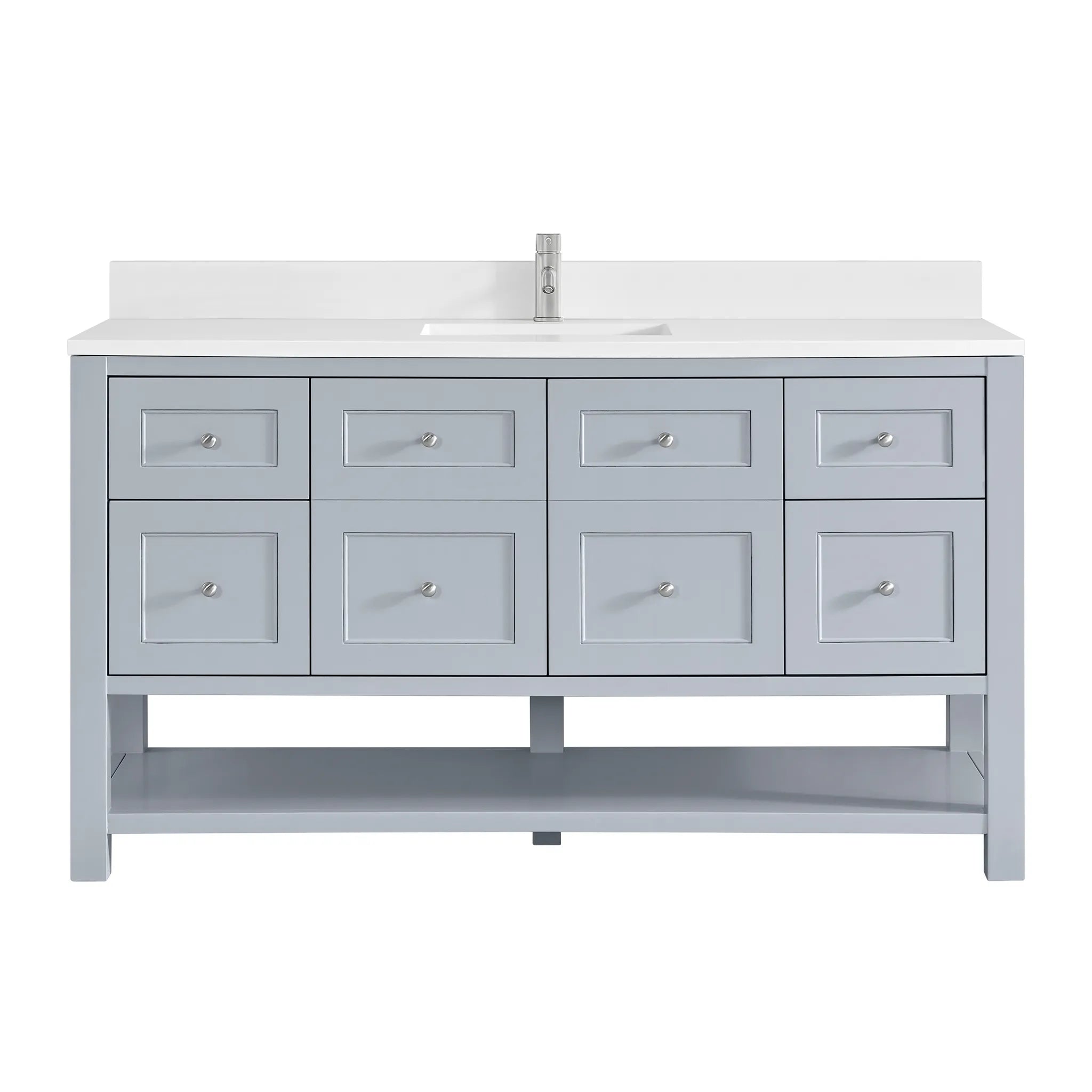 60" Breckenridge Single Vanity in Serenity Blue-White Zeus Silestone & Backsplash-Single Hole image