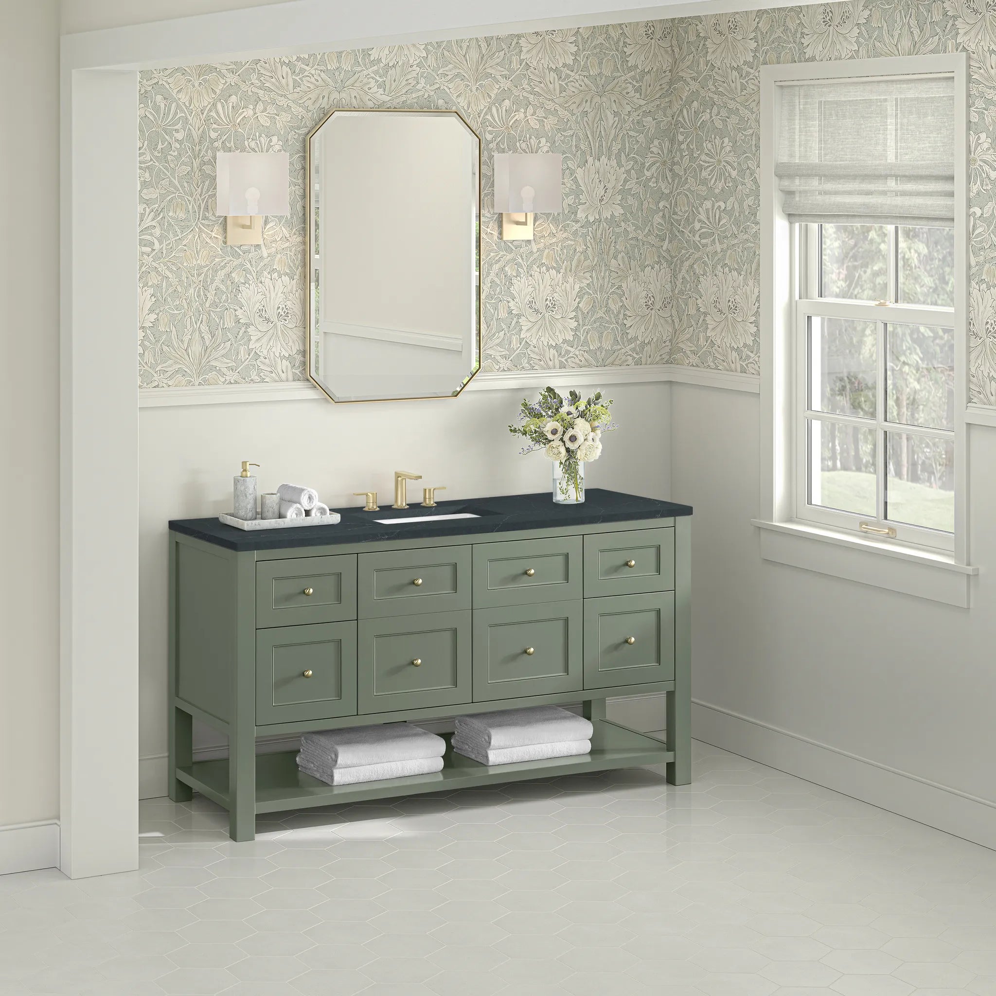 60" Breckenridge Single Vanity in Smokey Celadon-Charcoal Soapstone Silestone-8" Widespread image 2