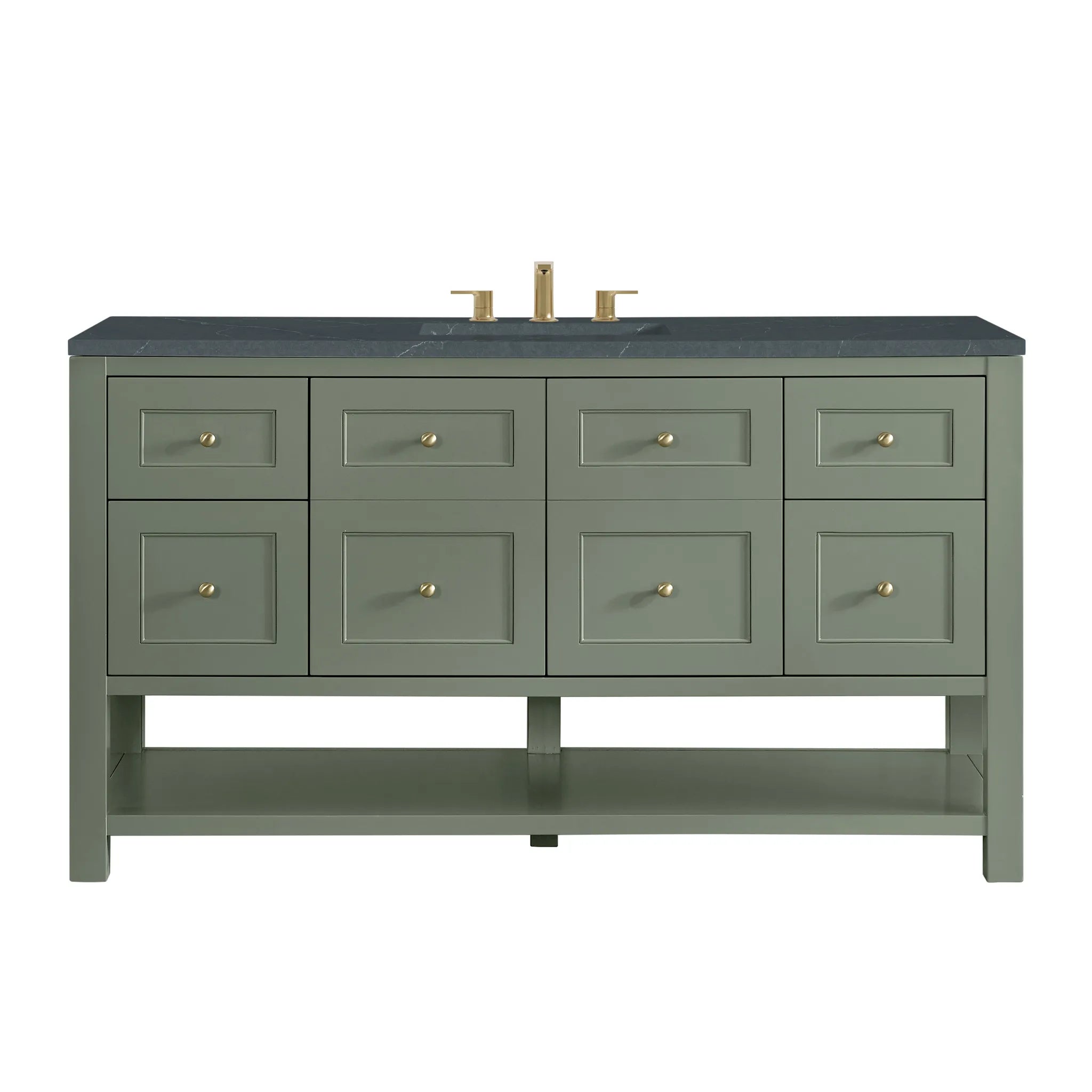 60" Breckenridge Single Vanity in Smokey Celadon-Charcoal Soapstone Silestone-8" Widespread image