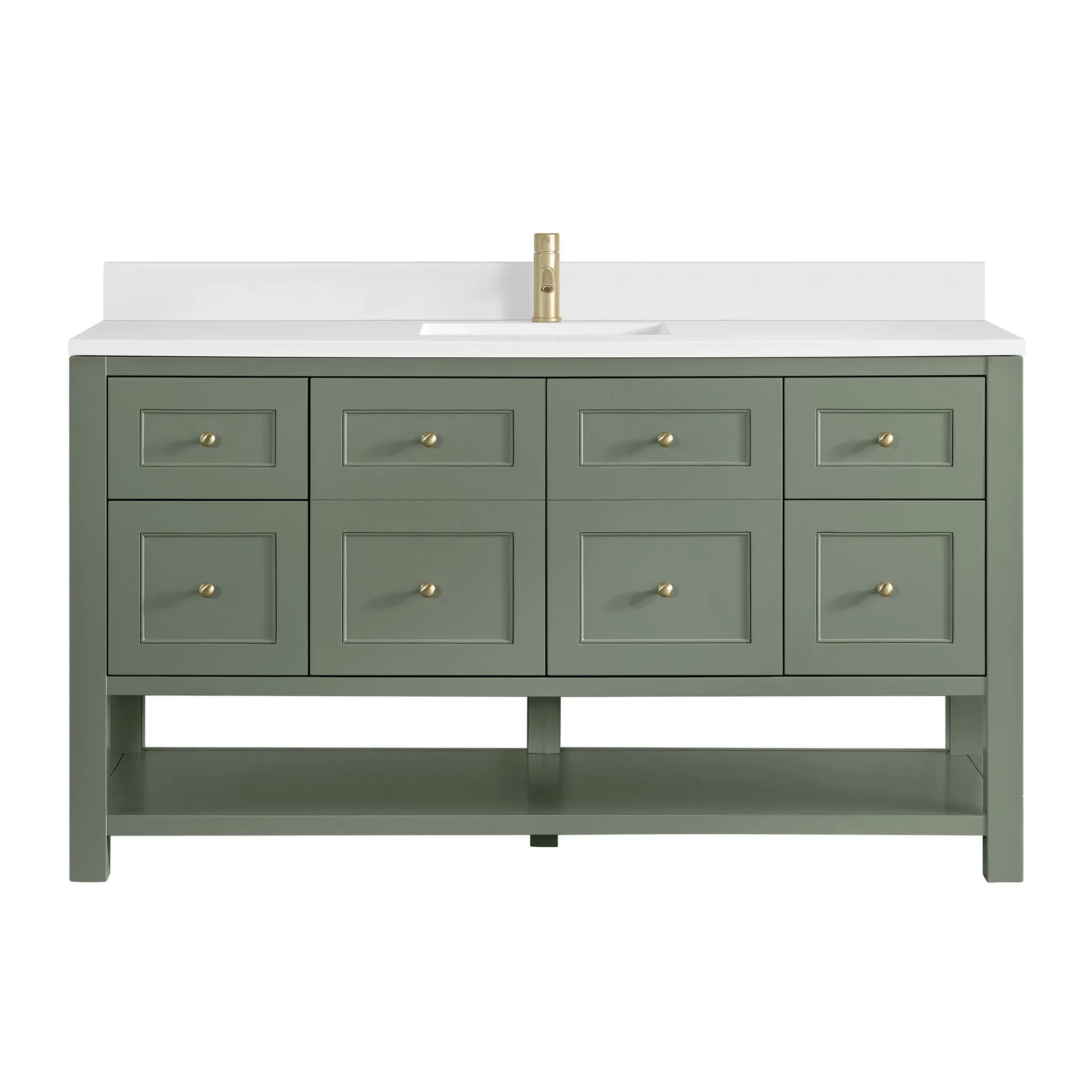 60" Breckenridge Single Vanity in Smokey Celadon-White Zeus Silestone & Backsplash-Single Hole image