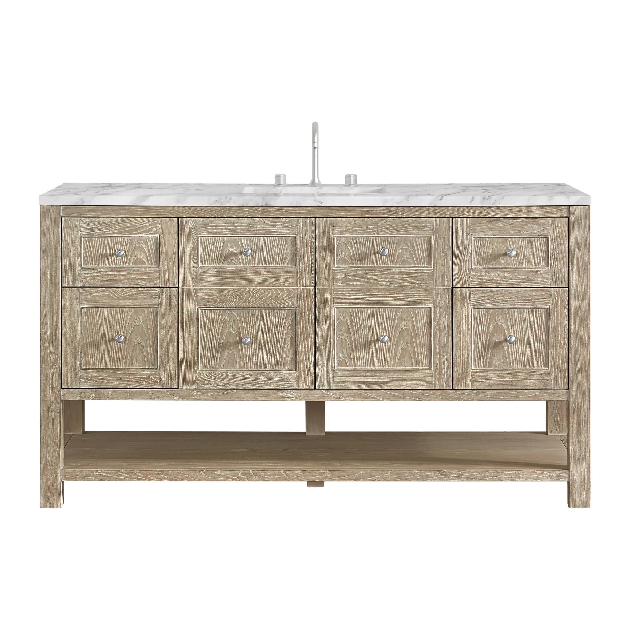 60" Breckenridge Single Vanity in Whitewashed Oak-Carrara White Marble-8" Widespread image