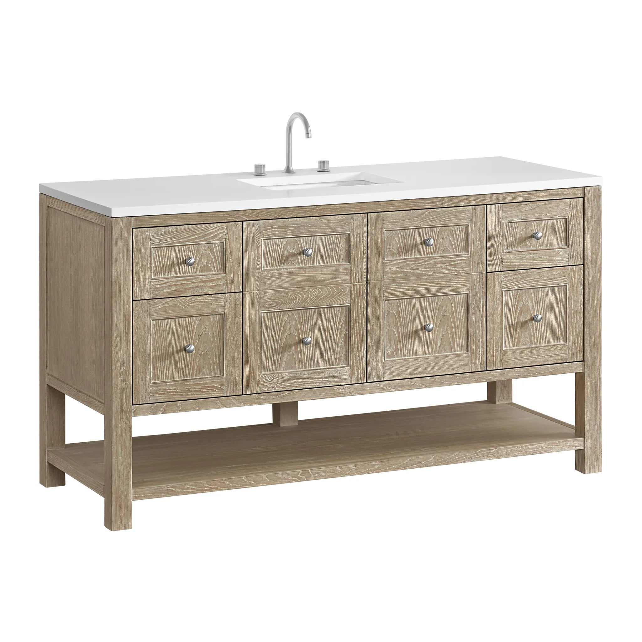 60" Breckenridge Single Vanity in Whitewashed Oak-White Zeus Silestone-8" Widespread image 7