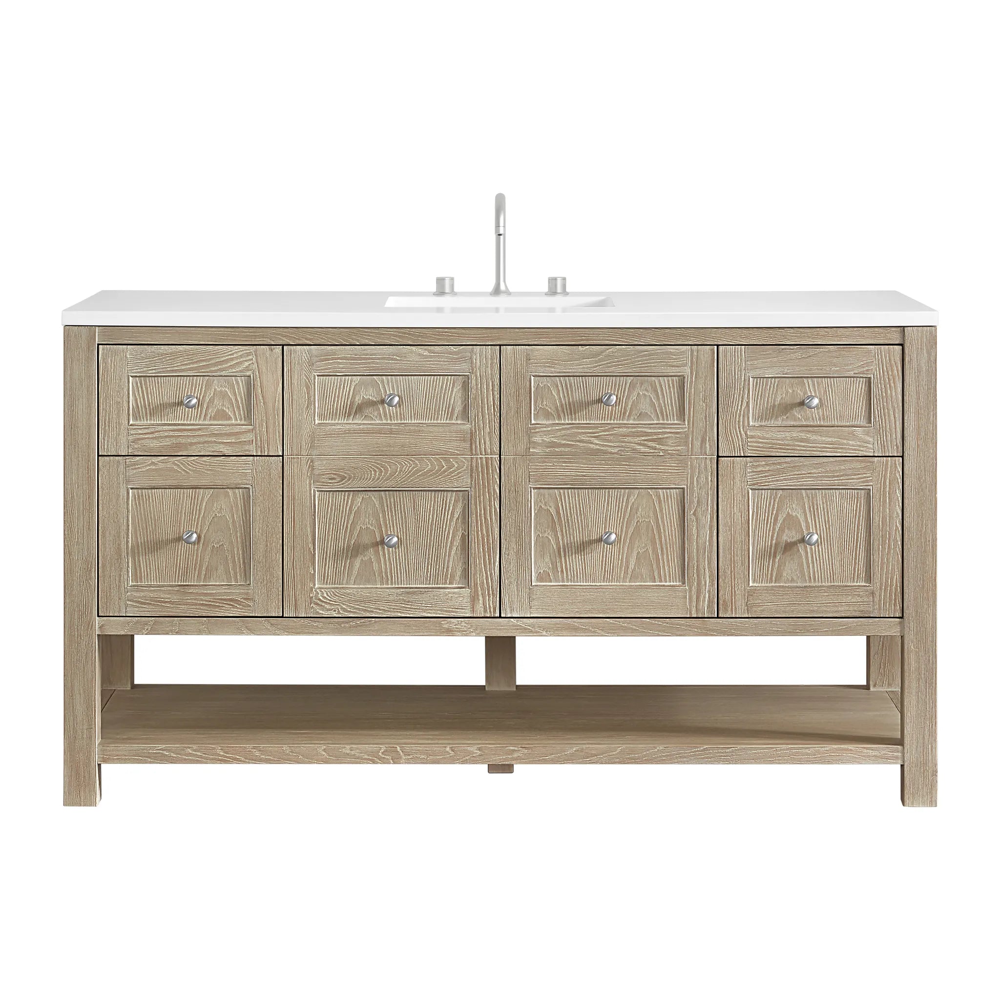 60" Breckenridge Single Vanity in Whitewashed Oak-White Zeus Silestone-8" Widespread image