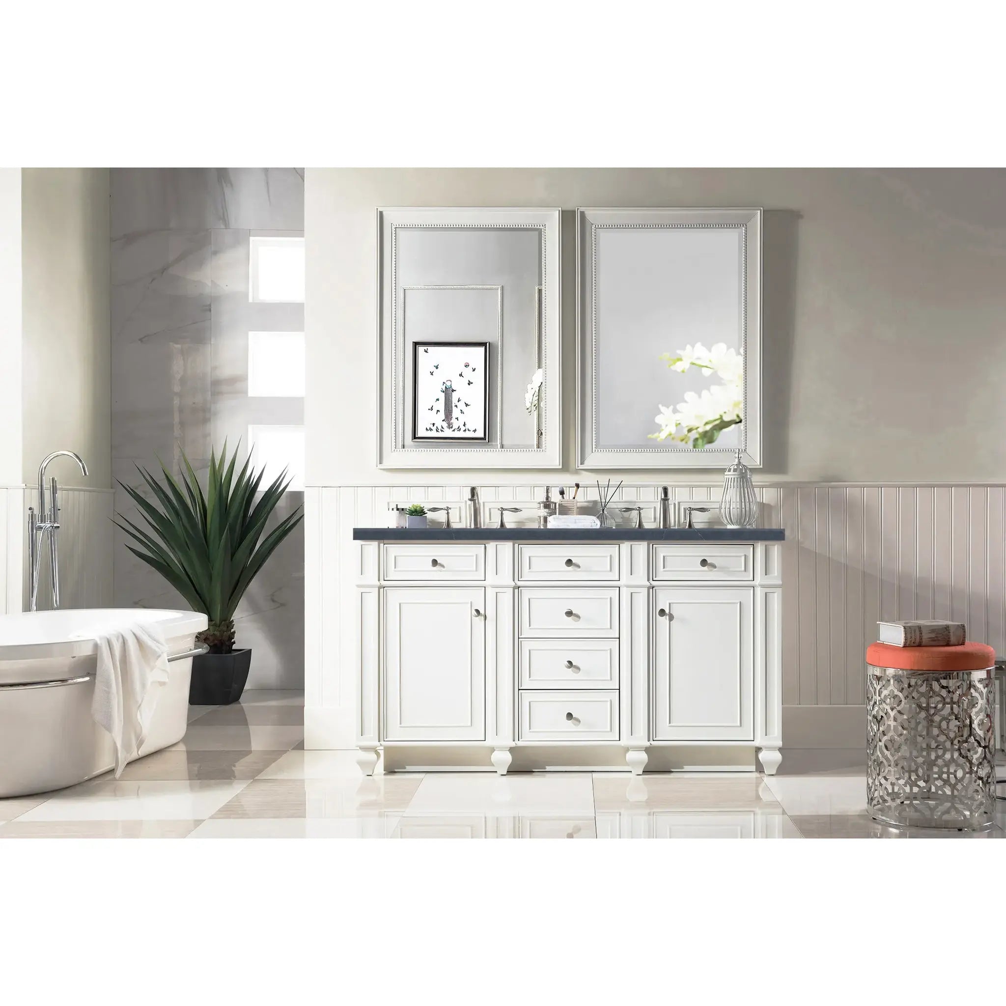 60" Bristol Double Vanity in Bright White-Charcoal Soapstone Silestone-8" Widespread image 1