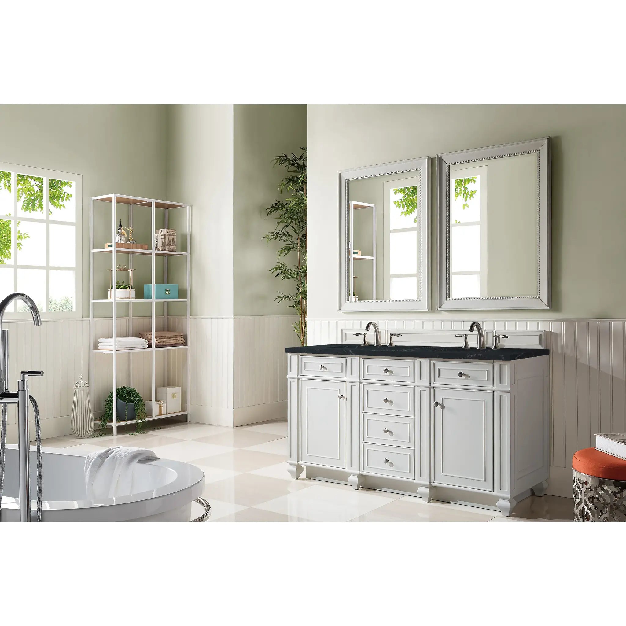 60" Bristol Double Vanity in Bright White-Charcoal Soapstone Silestone-8" Widespread image 2