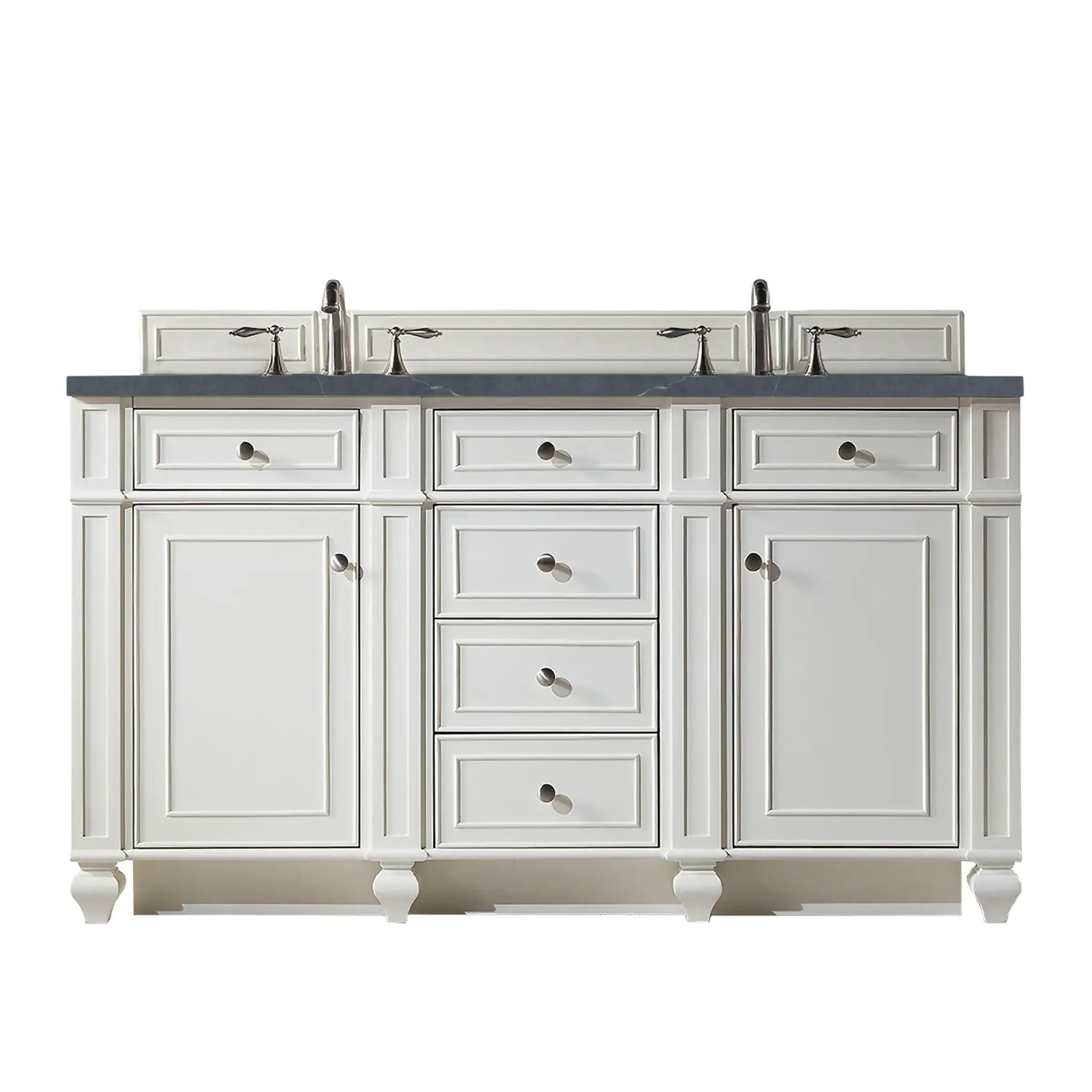 60" Bristol Double Vanity in Bright White-Charcoal Soapstone Silestone-8" Widespread image
