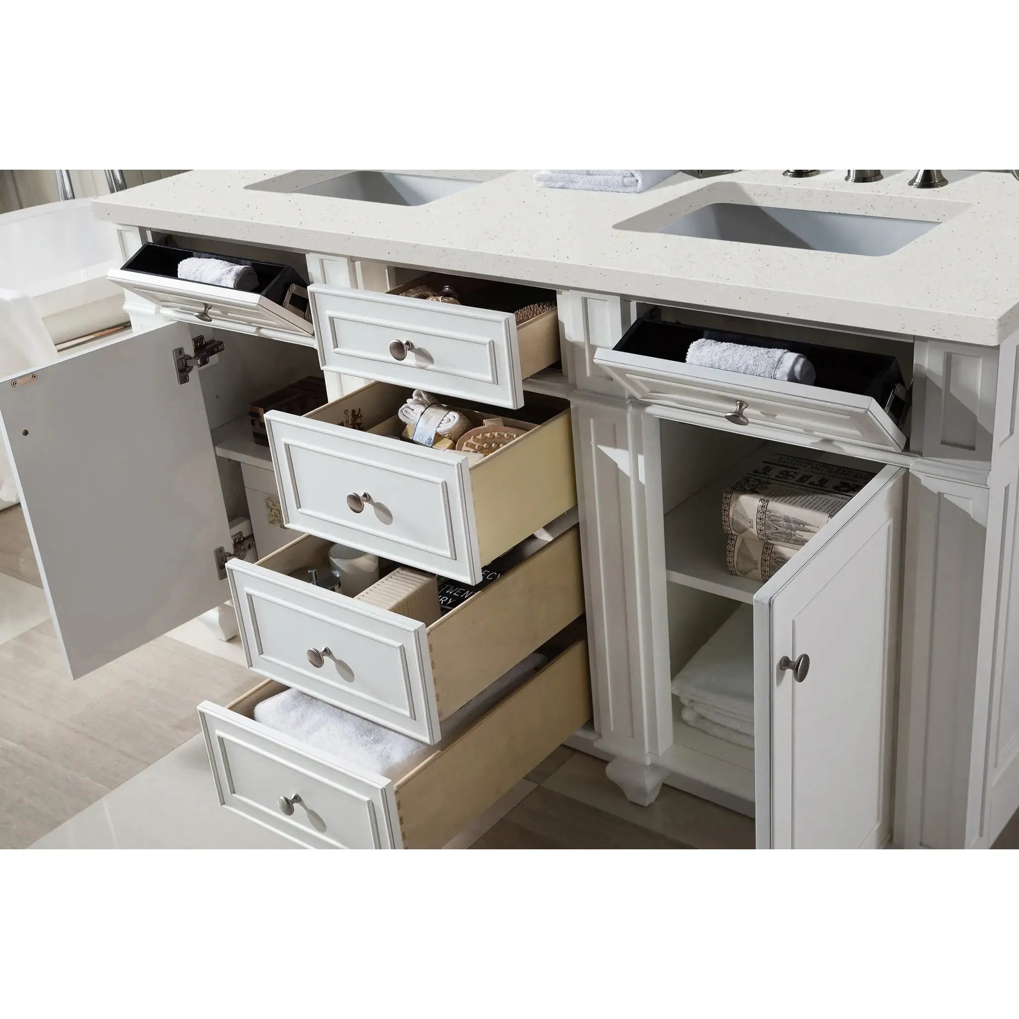 60" Bristol Double Vanity in Bright White-Lime Delight Silestone-8" Widespread image 3