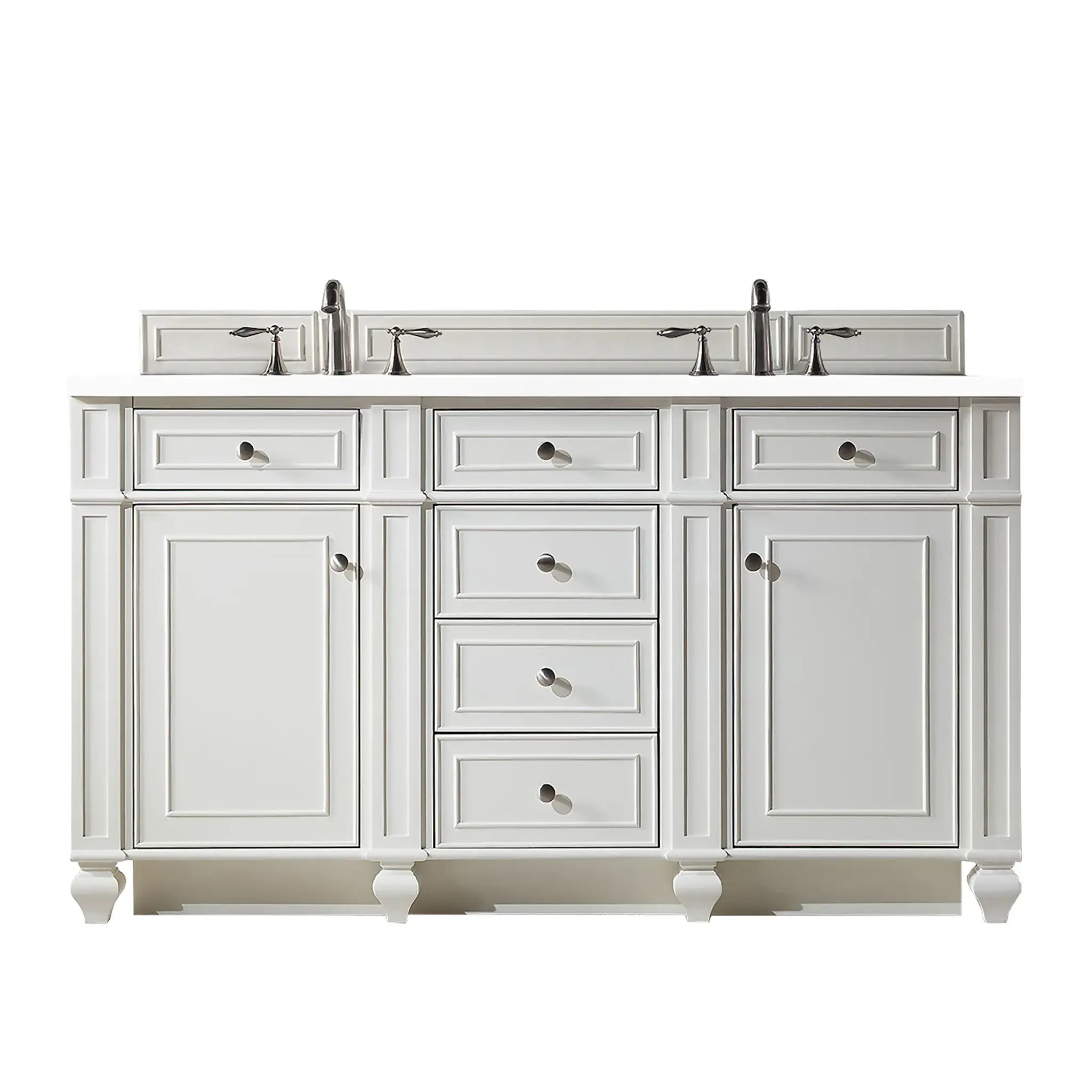 60" Bristol Double Vanity in Bright White-White Zeus Silestone-8" Widespread image