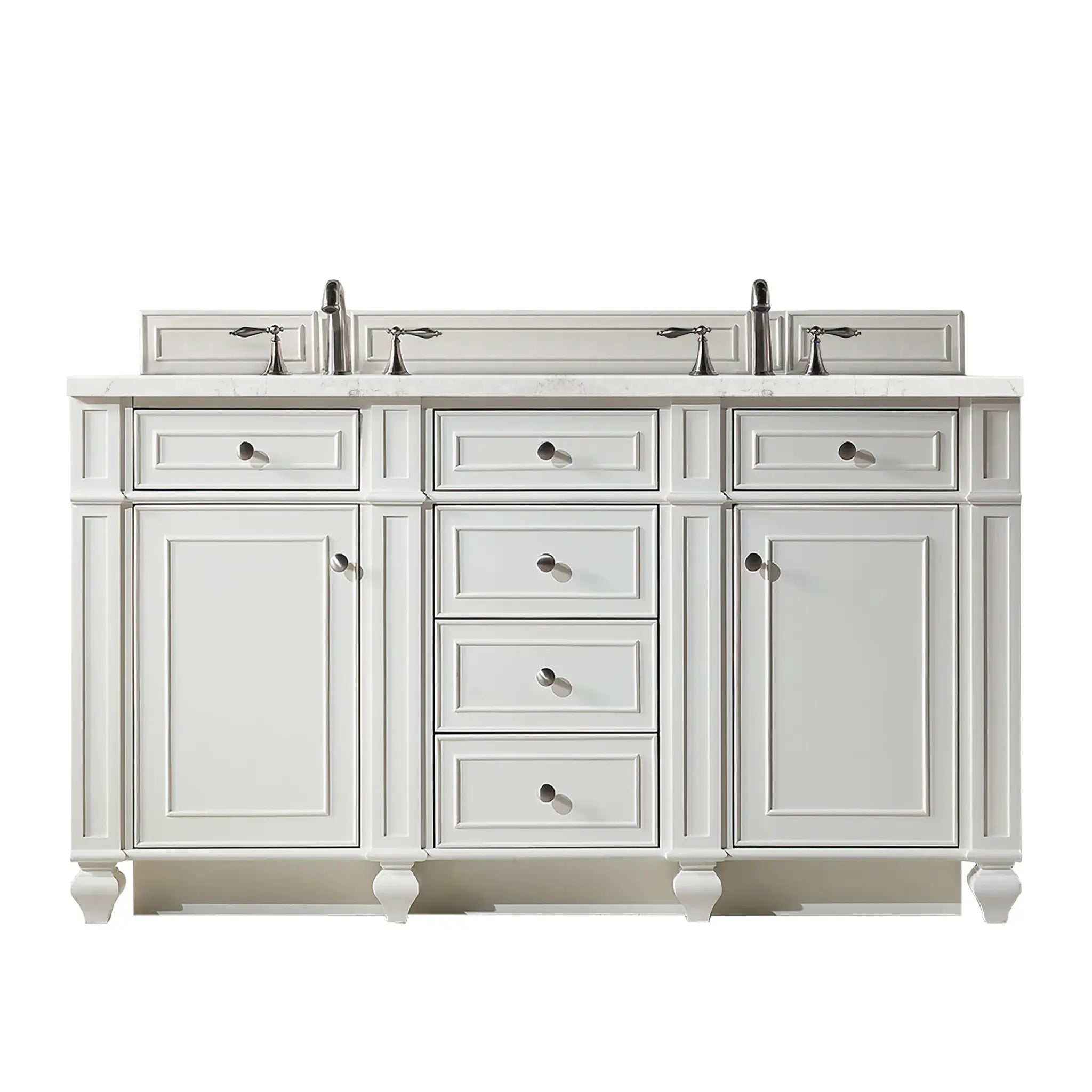 60" Bristol Double Vanity in Bright White Wireless Charger-Eternal Jasmine Pearl Silestone-8" Widespread image
