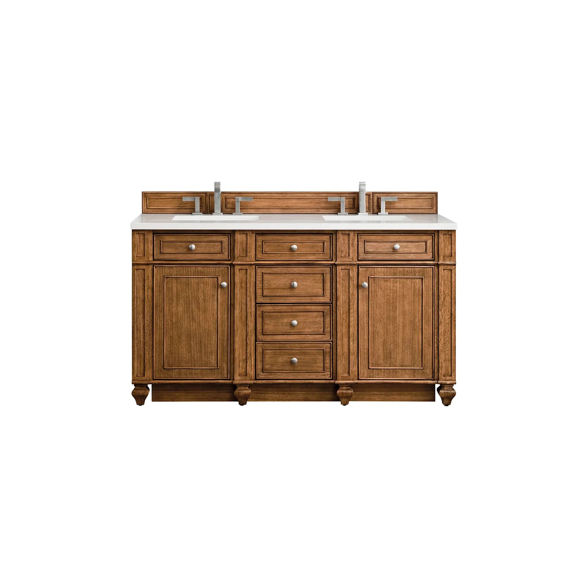 60" Bristol Double Vanity in Saddle Brown-White Zeus Silestone-8" Widespread image