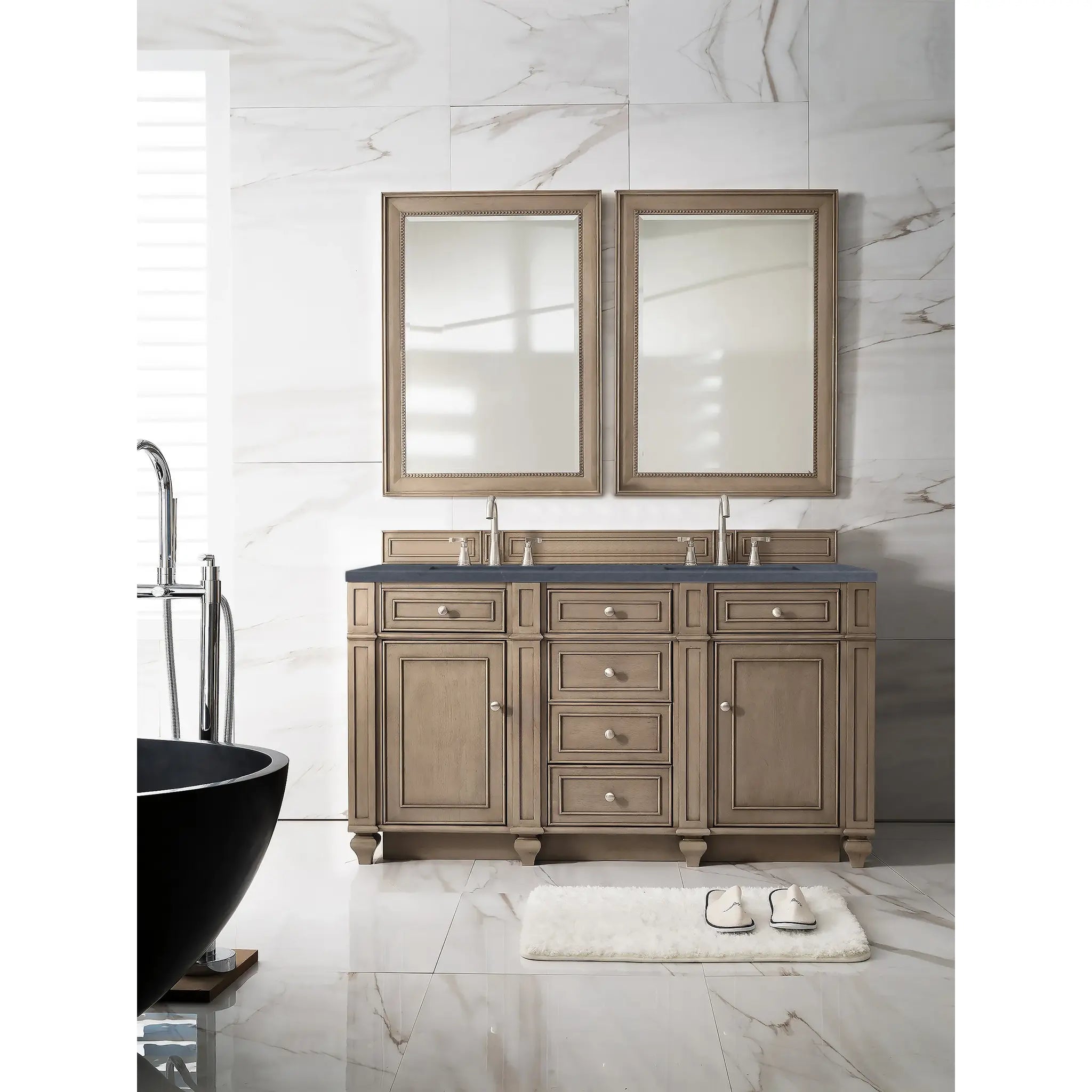 60" Bristol Double Vanity in Whitewashed Walnut-Charcoal Soapstone Silestone-8" Widespread image 1