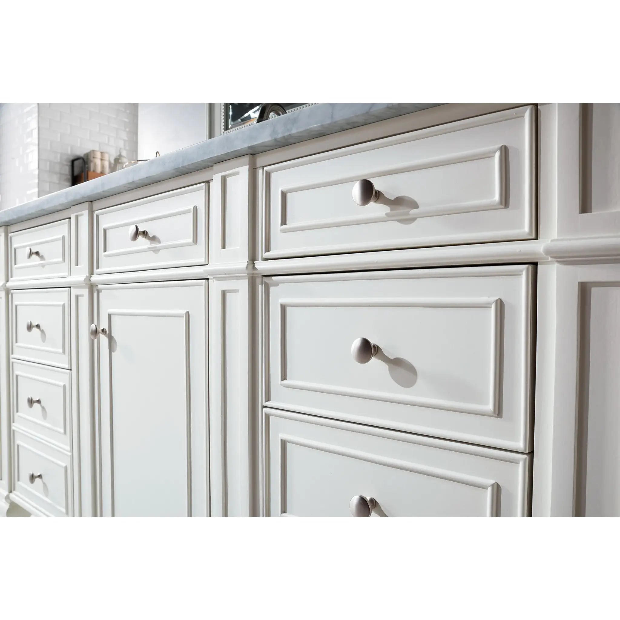 60" Bristol Single Vanity in Bright White-Carrara White Marble-8" Widespread image 4