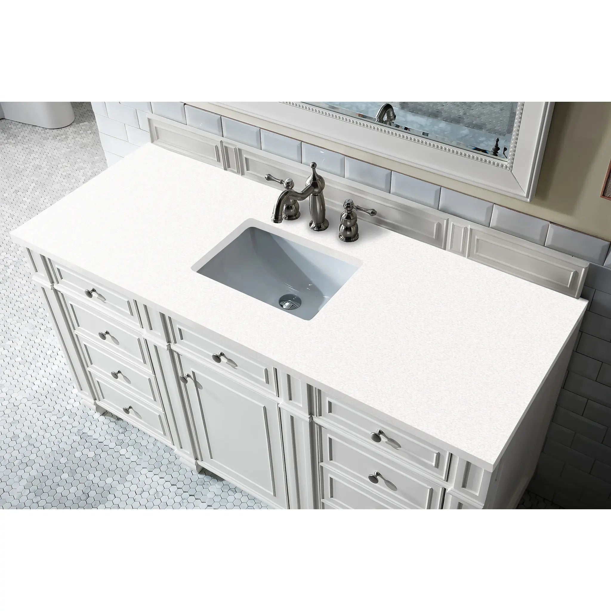 60" Bristol Single Vanity in Bright White-White Zeus Silestone-8" Widespread image 1
