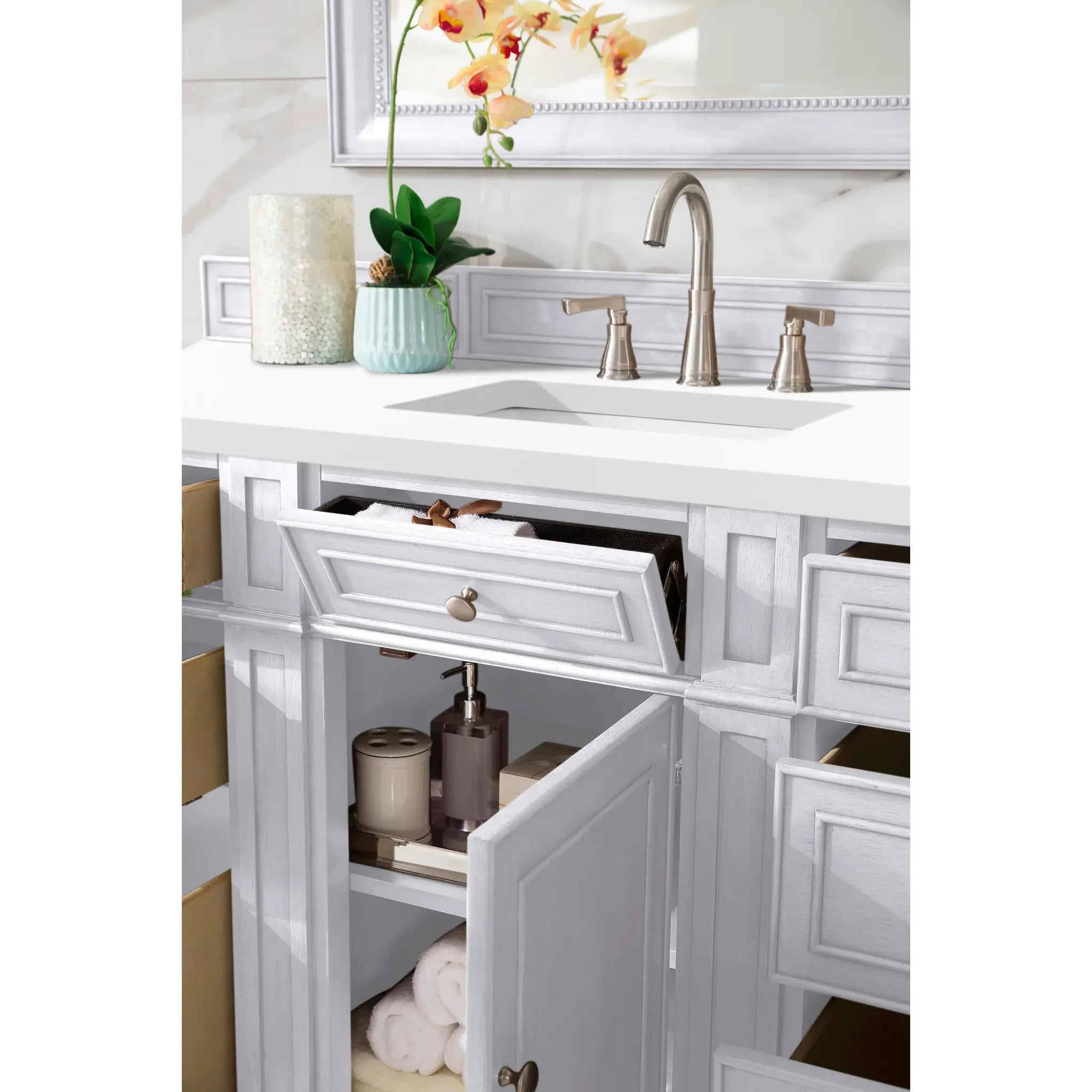 60" Bristol Single Vanity in Bright White-White Zeus Silestone-8" Widespread image 2