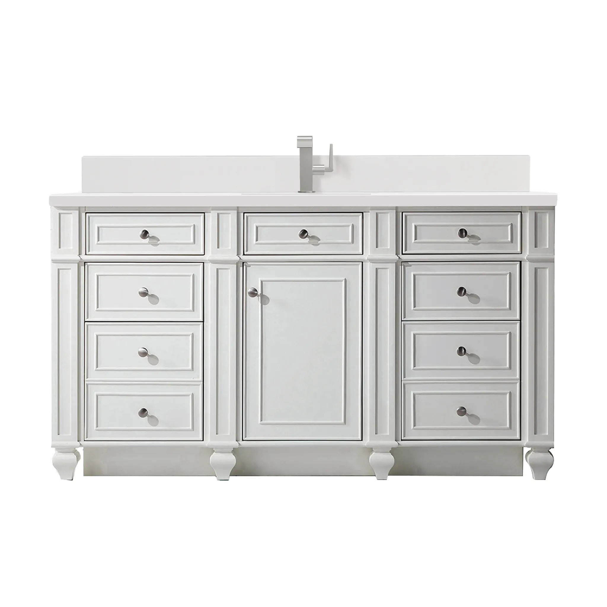 60" Bristol Single Vanity in Bright White-White Zeus Silestone & Backsplash-Single Hole image
