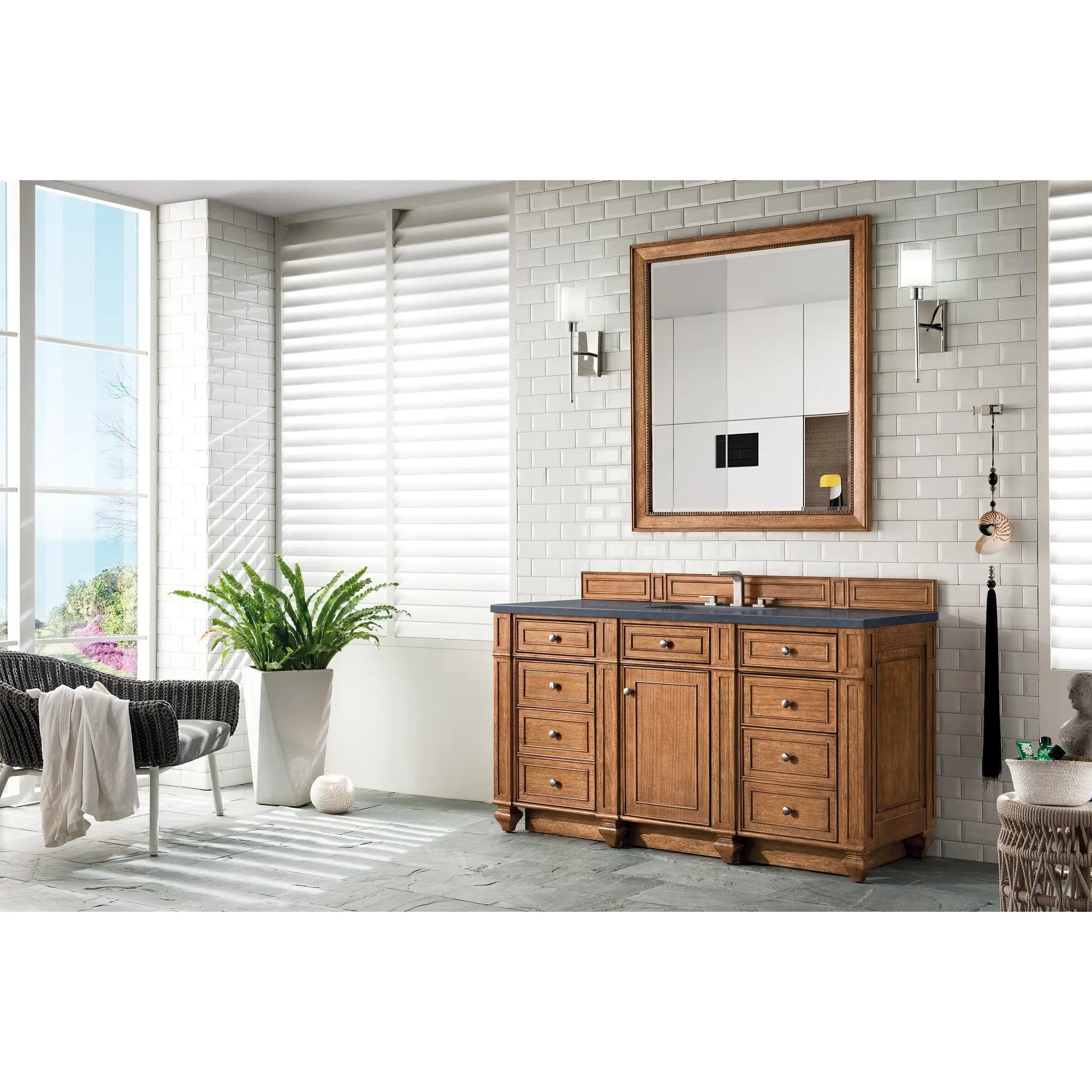 60" Bristol Single Vanity in Saddle Brown-Charcoal Soapstone Silestone-8" Widespread image 2