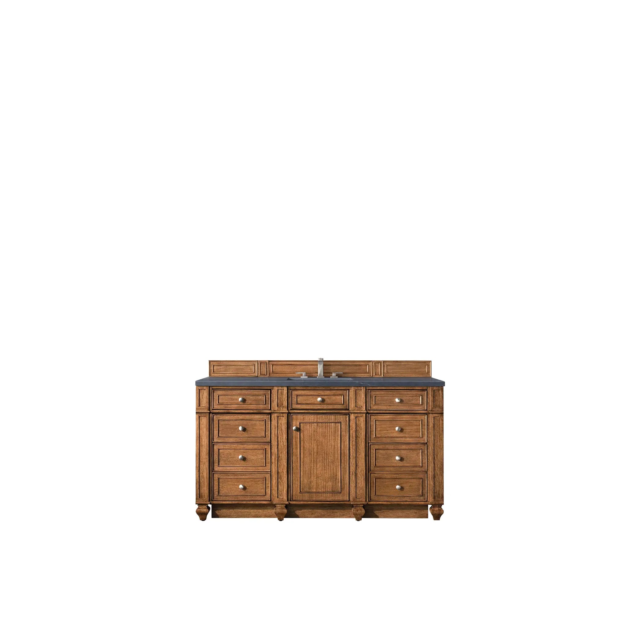 60" Bristol Single Vanity in Saddle Brown-Charcoal Soapstone Silestone-8" Widespread image
