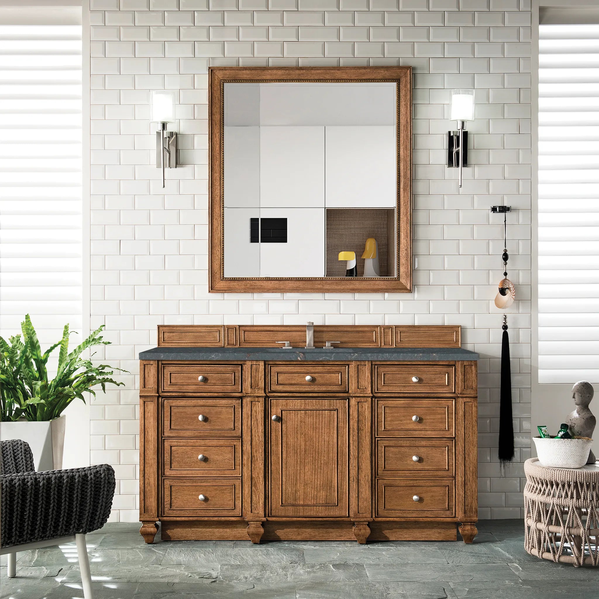 60" Bristol Single Vanity in Saddle Brown-Parisien Bleu Silestone-8" Widespread image 1