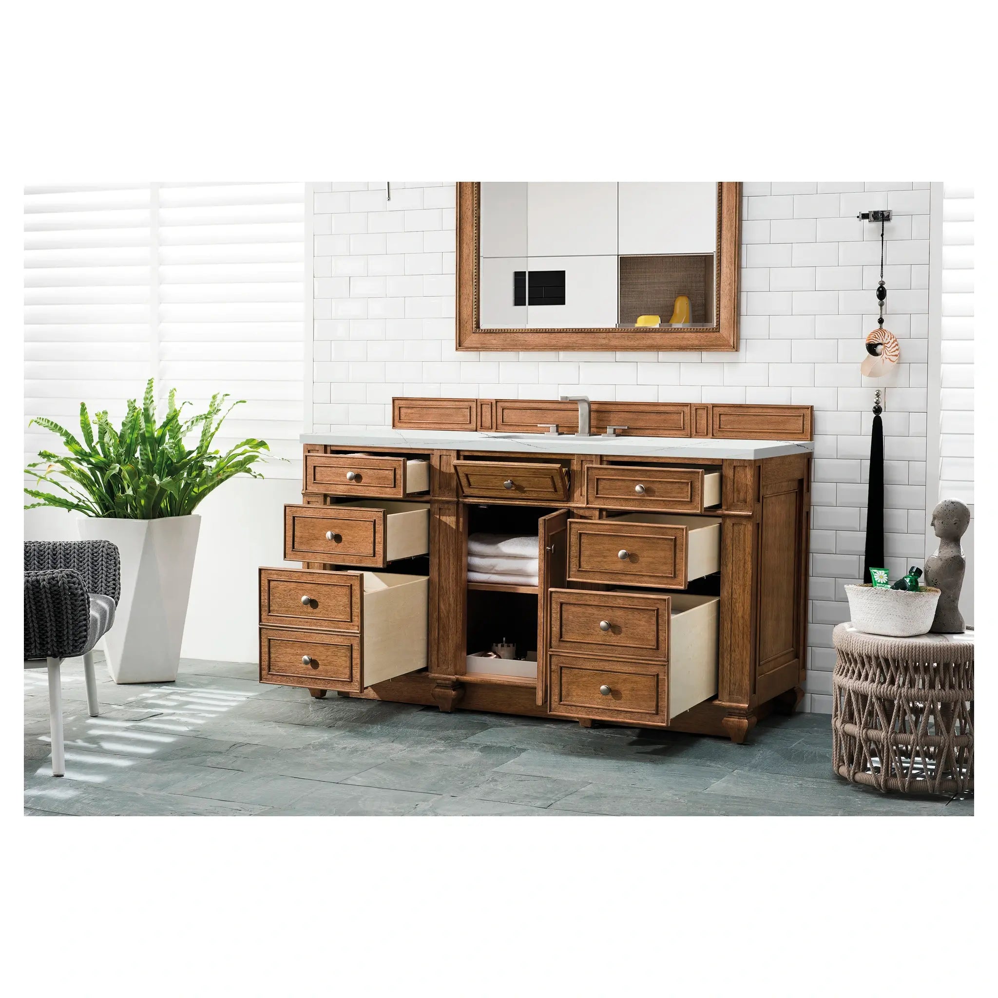 60 Bristol Single Vanity In Saddle Brown Power Enabled Ethereal Noctis Silestone 8 Widespread 7