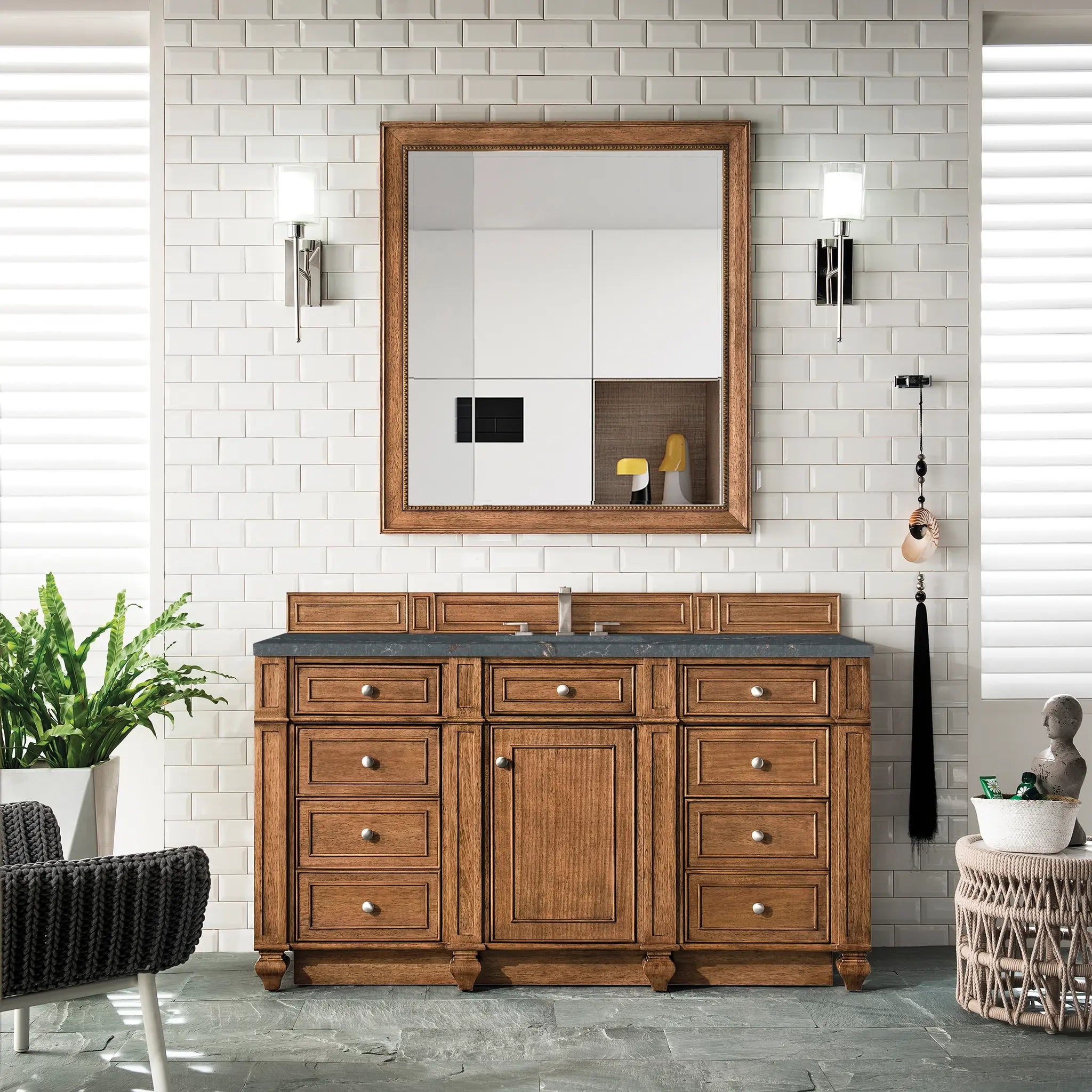 60 Bristol Single Vanity In Saddle Brown Power Enabled Parisien Bleu Silestone 8 Widespread 5