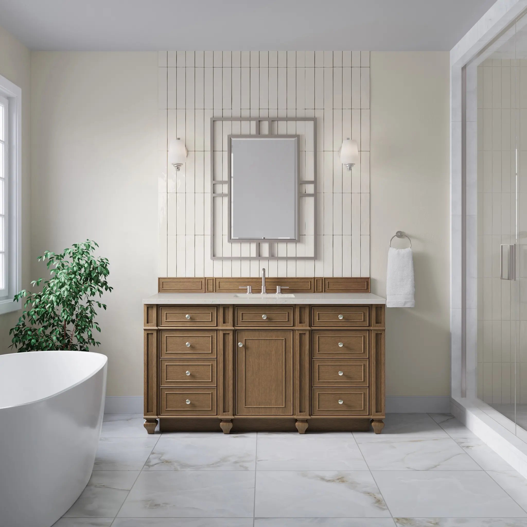 60 Bristol Single Vanity In Saddle Brown Power Enabled Siberian Silestone 8 Widespread 4