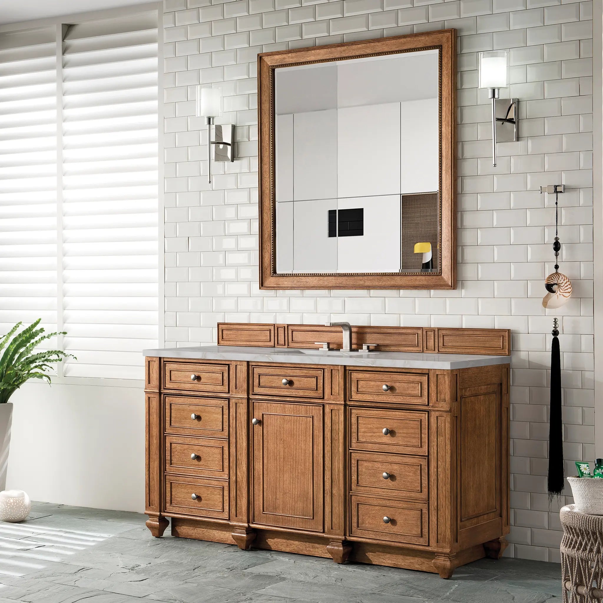 60 Bristol Single Vanity In Saddle Brown Power Enabled Victorian Silver Silestone 8 Widespread 6
