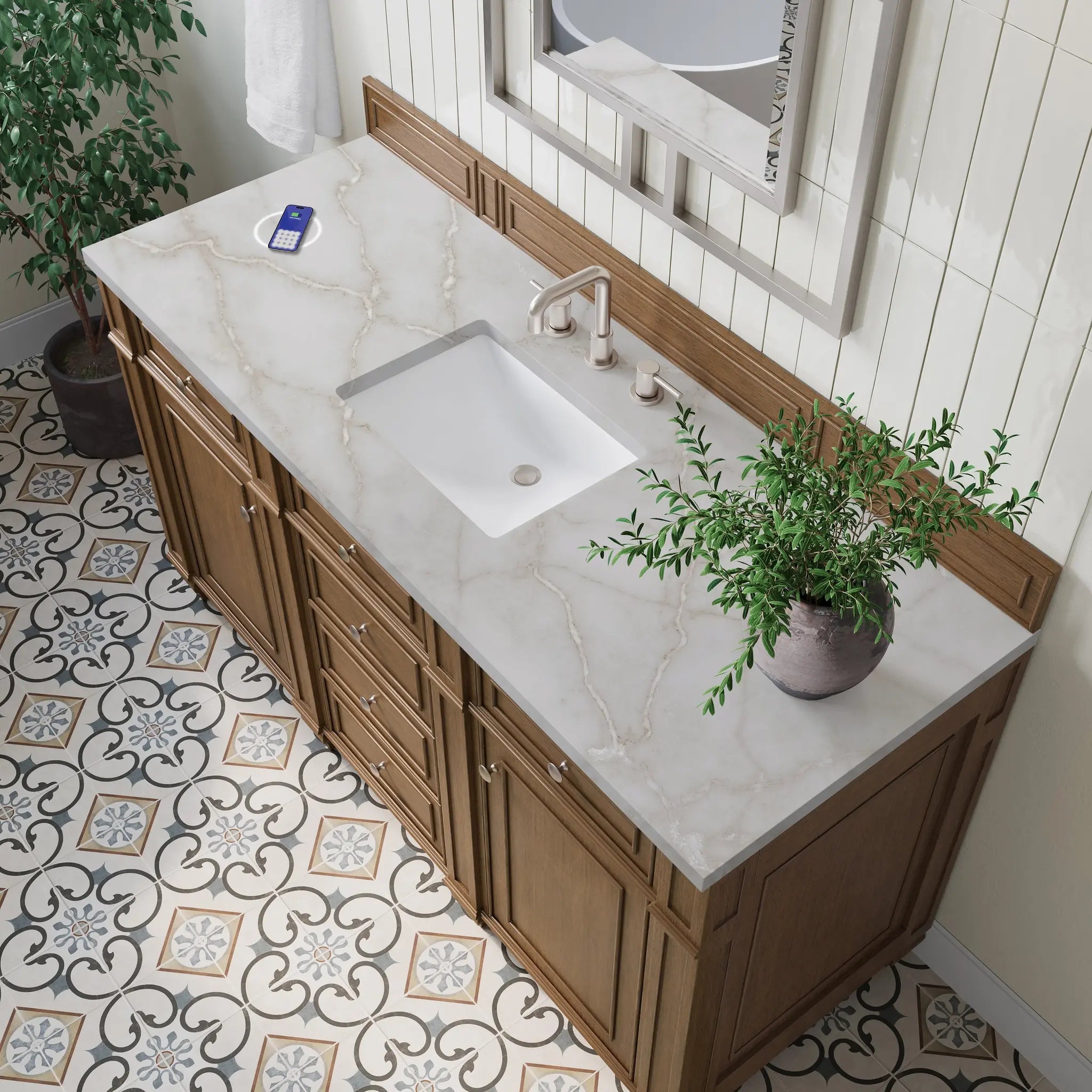 60 Bristol Single Vanity In Saddle Brown Power Enabled Victorian Silver Silestone 8 Widespread 8