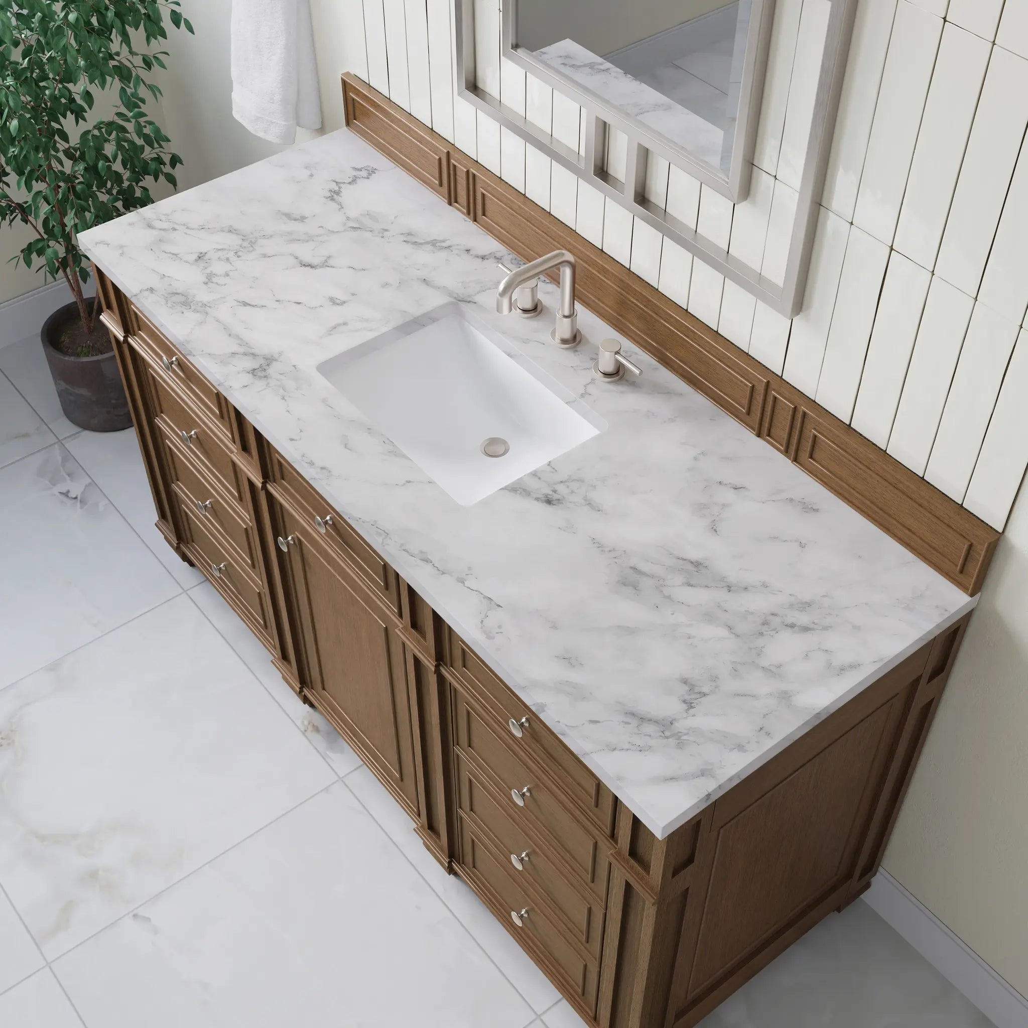 60 Bristol Single Vanity In Saddle Brown Standard Carrara White Marble 8 Widespread 5