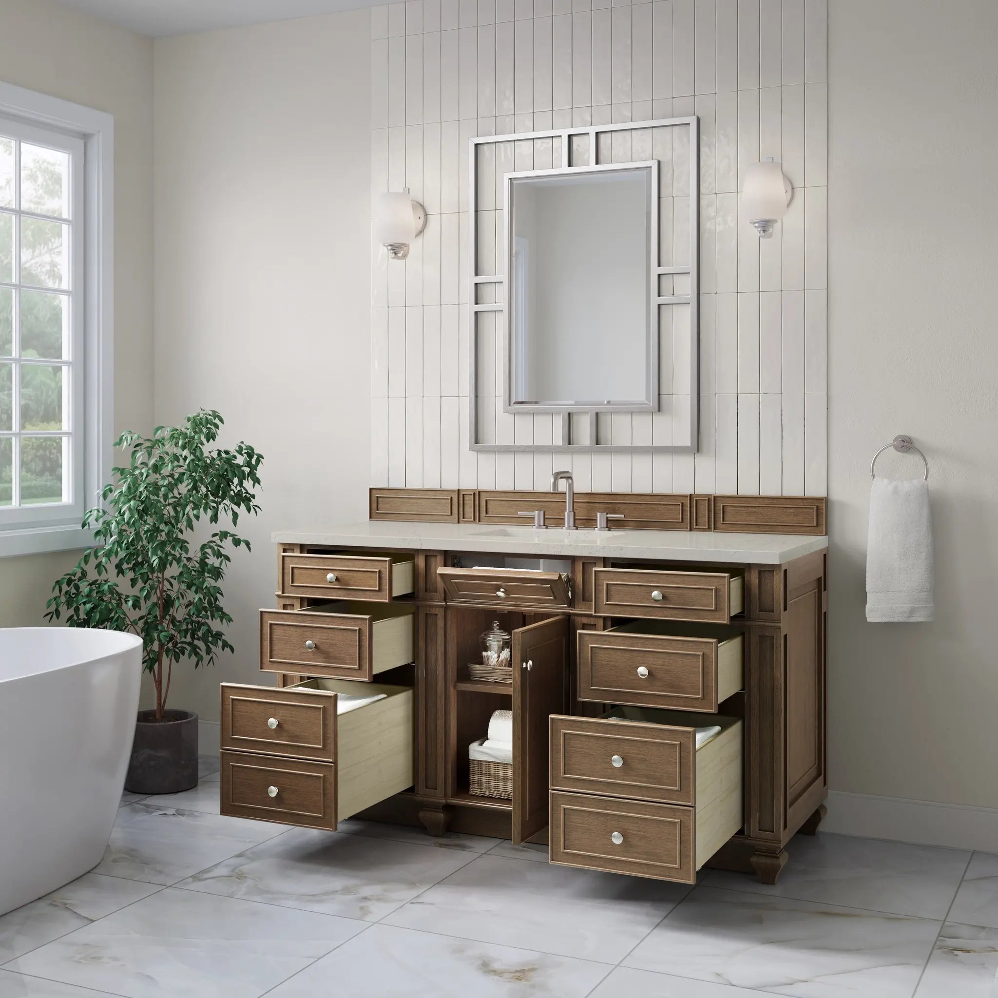 60 Bristol Single Vanity In Saddle Brown Standard Siberian Silestone 8 Widespread 4