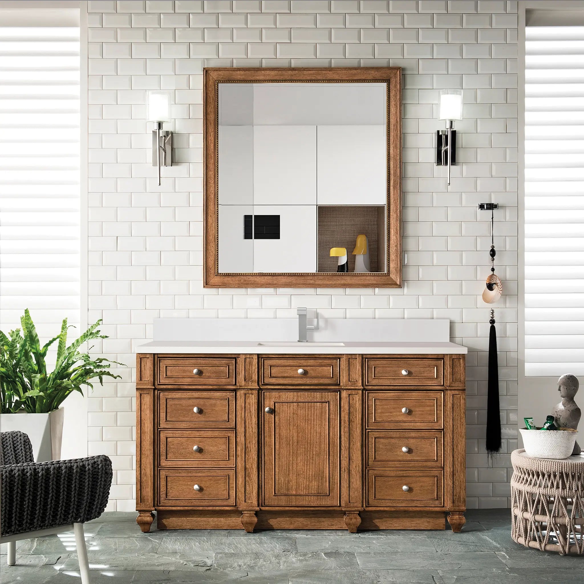60 Bristol Single Vanity In Saddle Brown Standard White Zeus Silestone Backsplash Single Hole 2