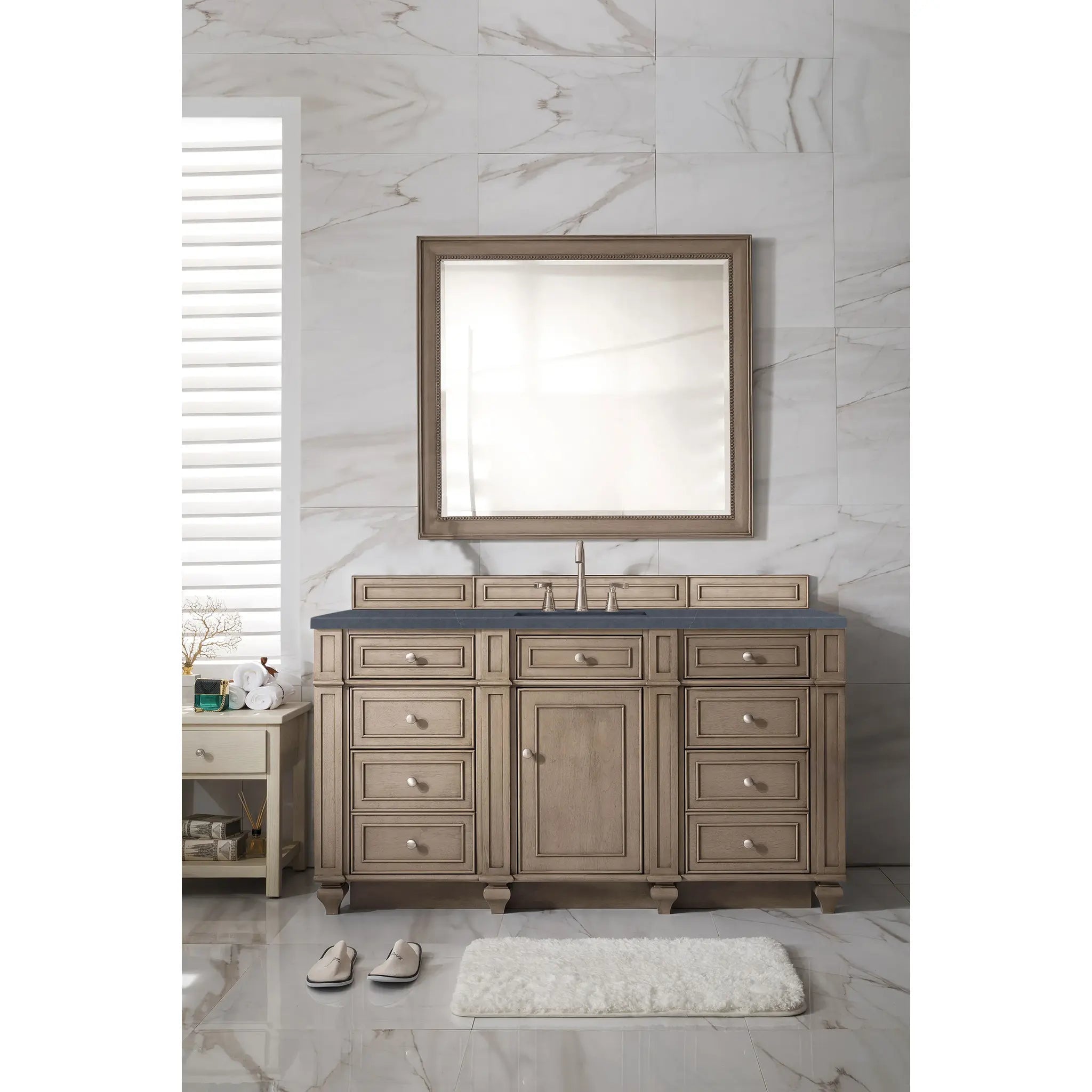 60" Bristol Single Vanity Whitewashed Walnut-Charcoal Soapstone Silestone-8" Widespread image 1
