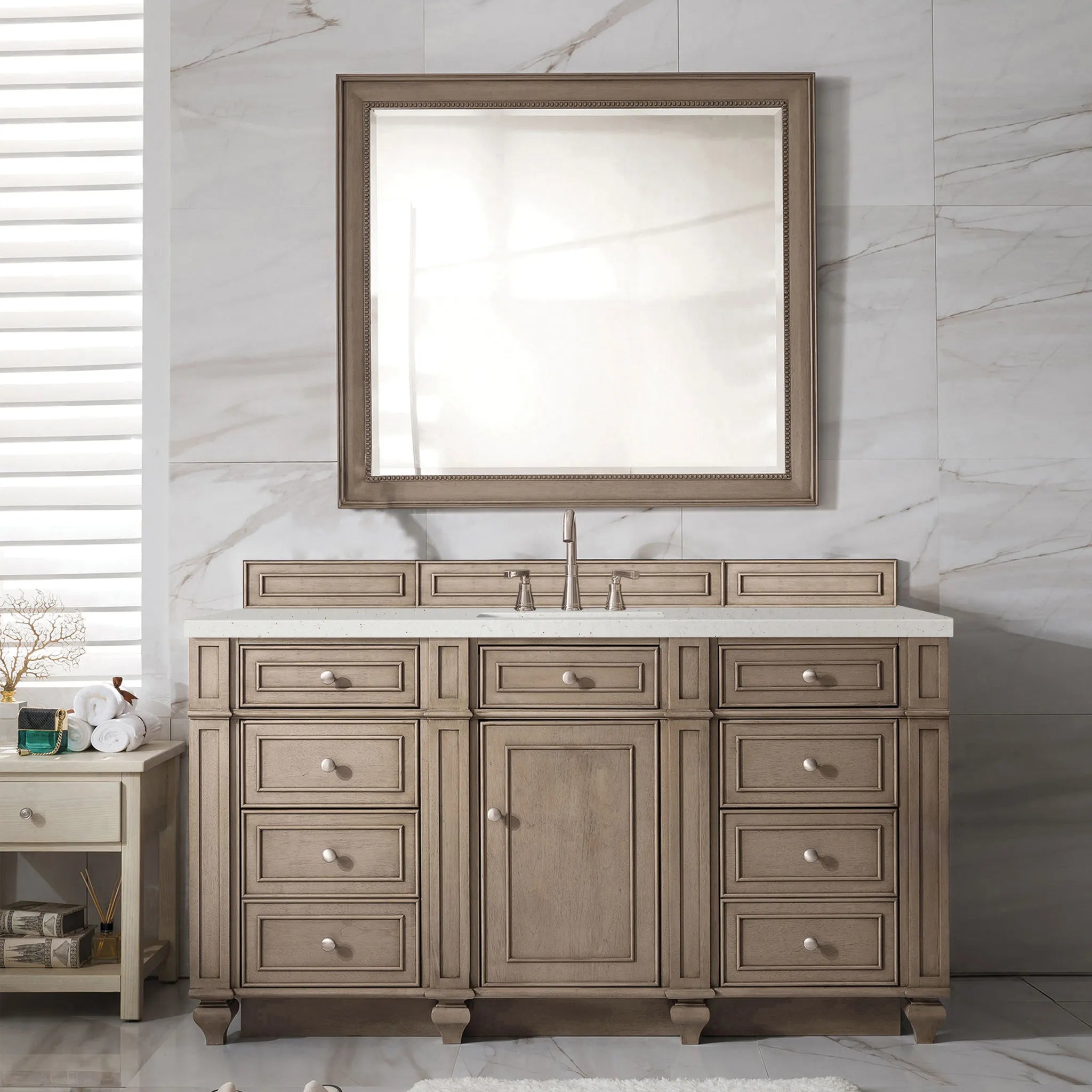 60" Bristol Single Vanity Whitewashed Walnut-Lime Delight Silestone-8" Widespread image 1