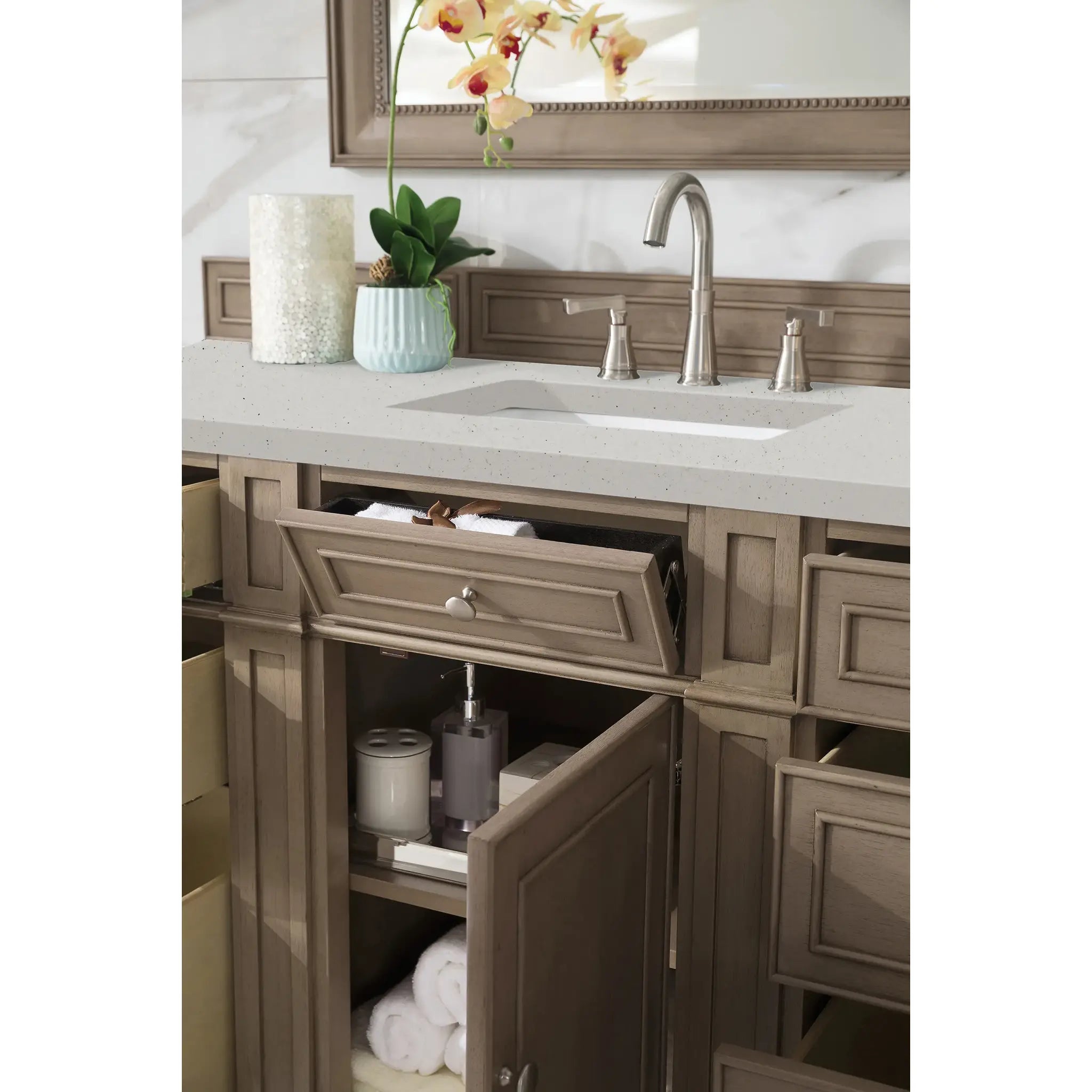 60" Bristol Single Vanity Whitewashed Walnut-Lime Delight Silestone-8" Widespread image 2